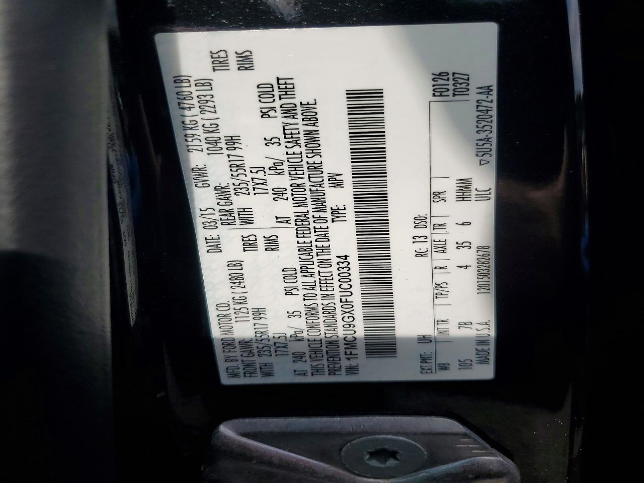 2015 Ford Escape Se Black vin: 1FMCU9GX0FUC00334