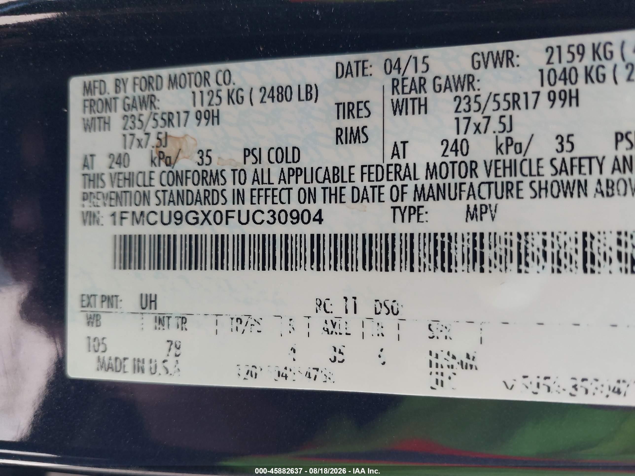 2015 Ford Escape Se Черный vin: 1FMCU9GX0FUC30904