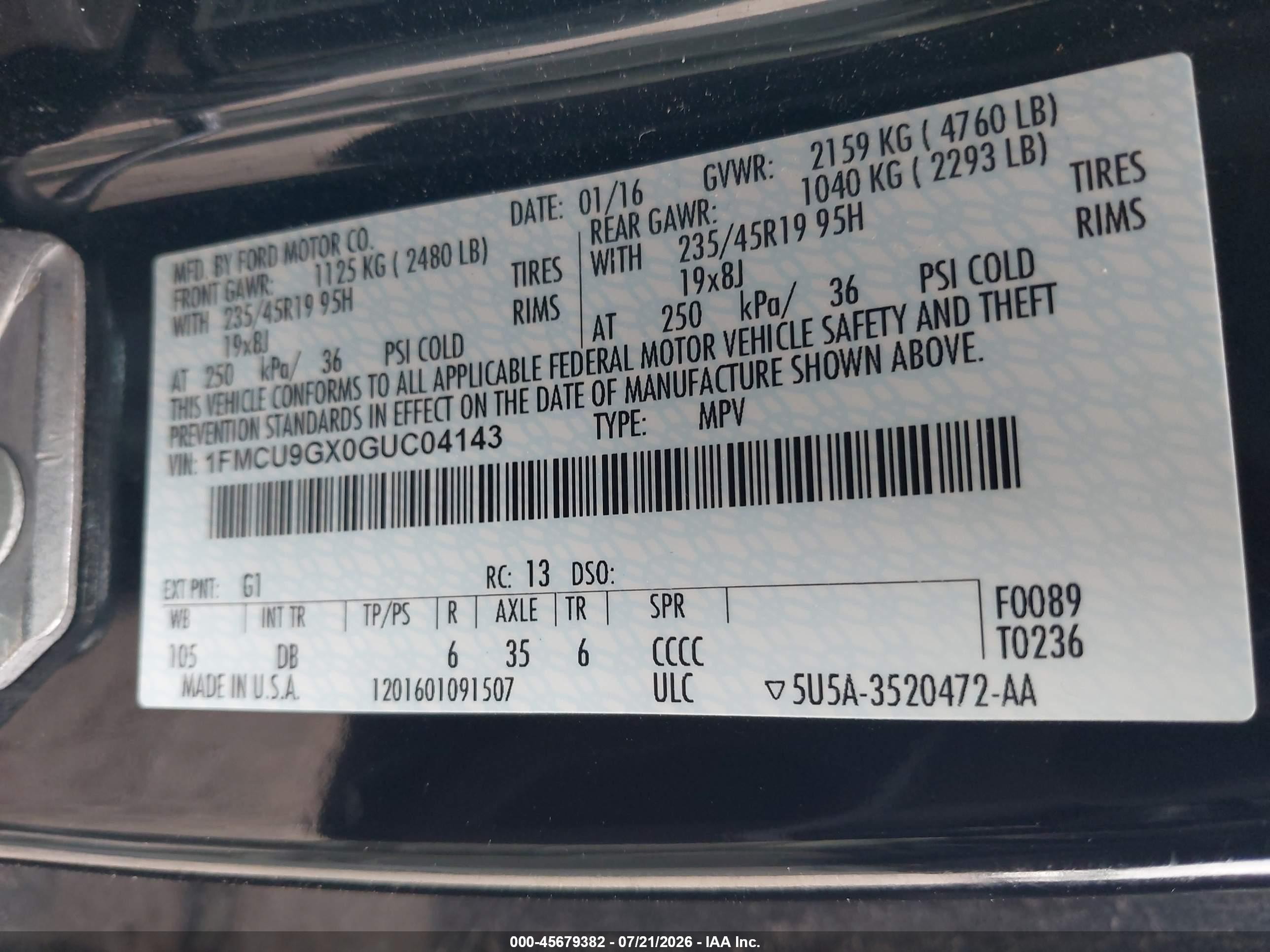 2016 Ford Escape Se Черный vin: 1FMCU9GX0GUC04143