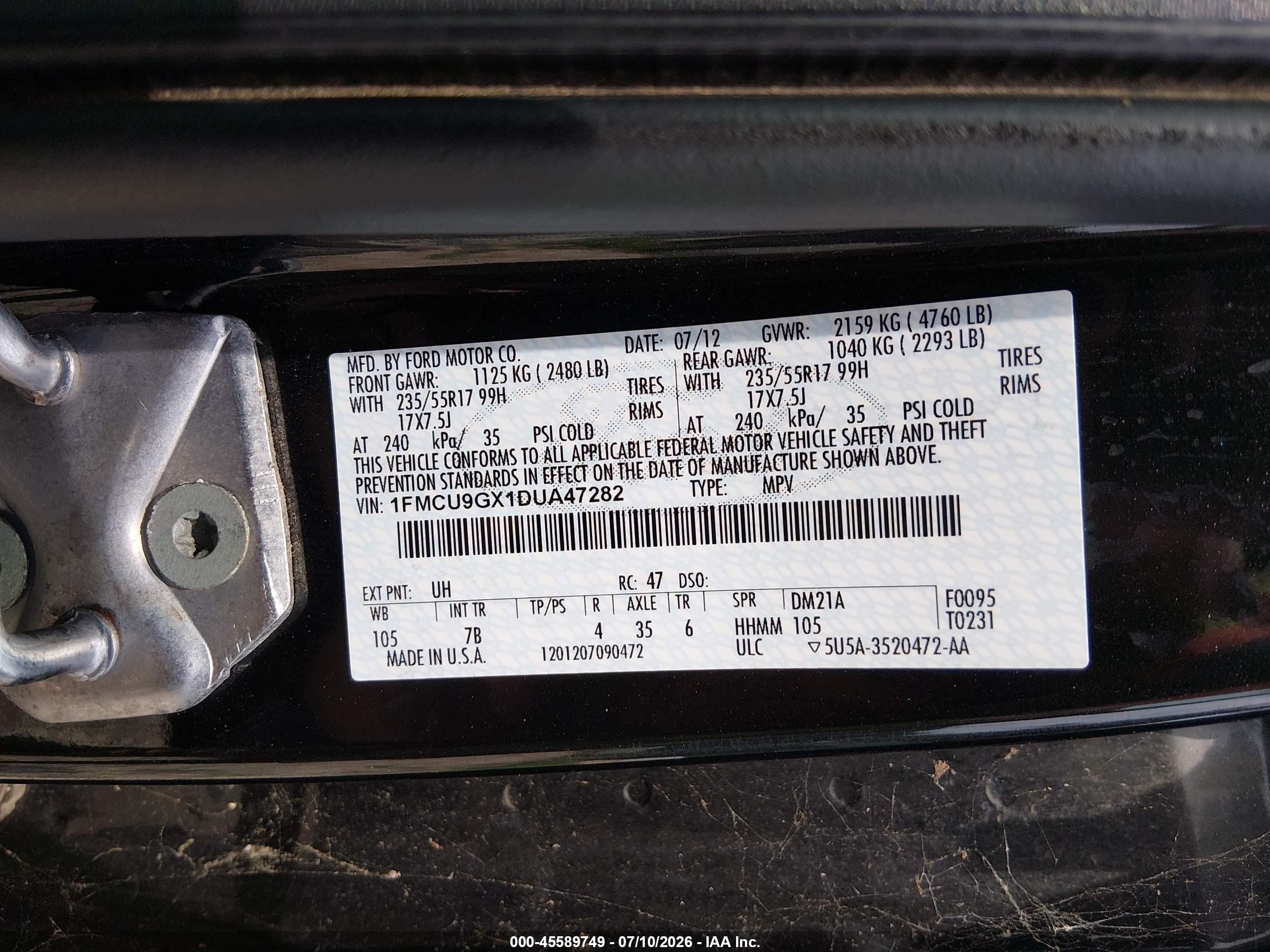 2013 Ford Escape Se Black vin: 1FMCU9GX1DUA47282