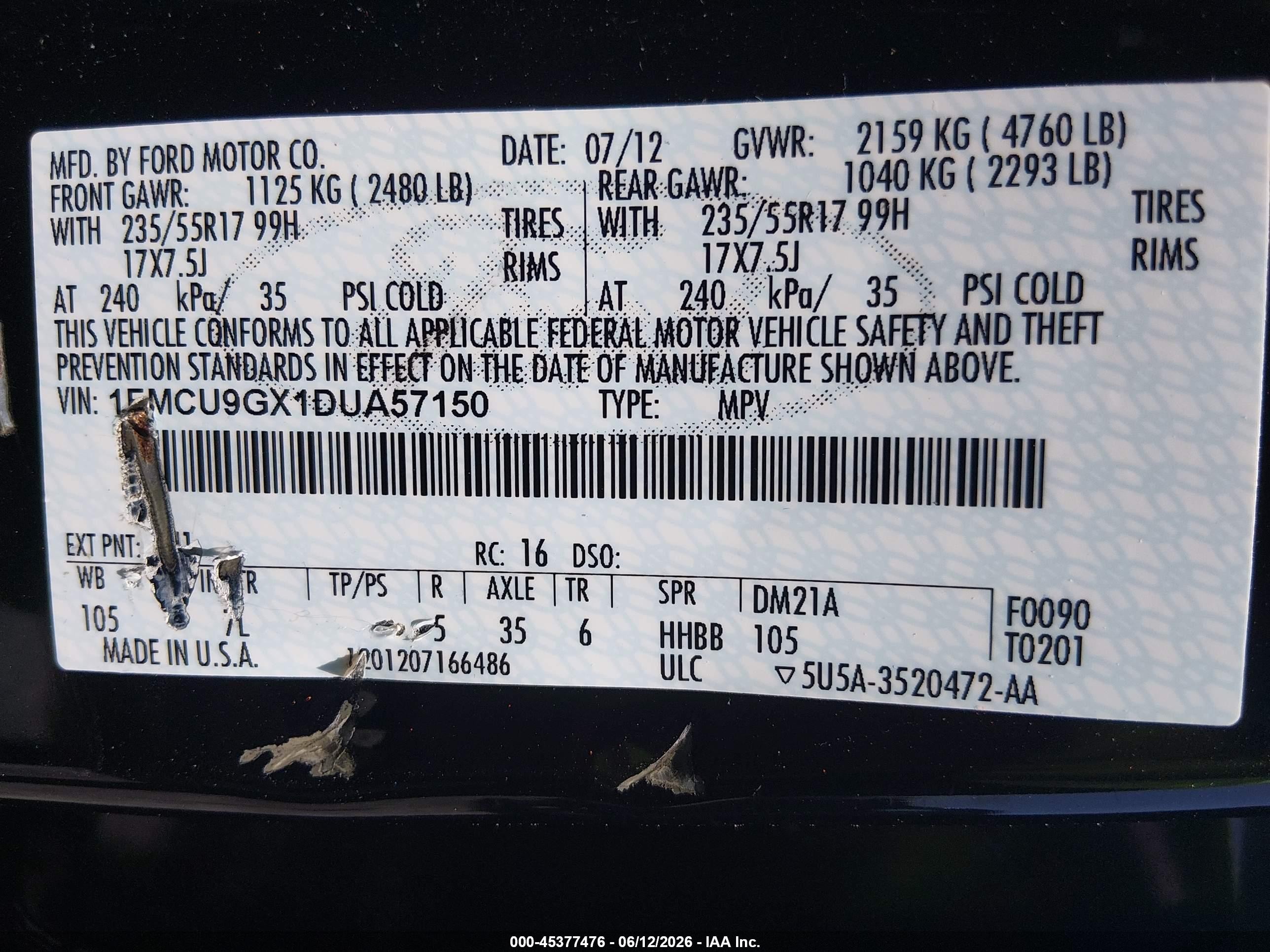 2013 Ford Escape Se Burgundy vin: 1FMCU9GX1DUA57150