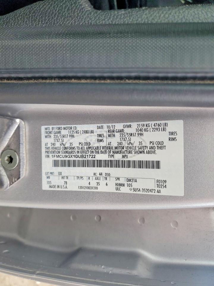 2013 Ford Escape Se Silver vin: 1FMCU9GX1DUB21722