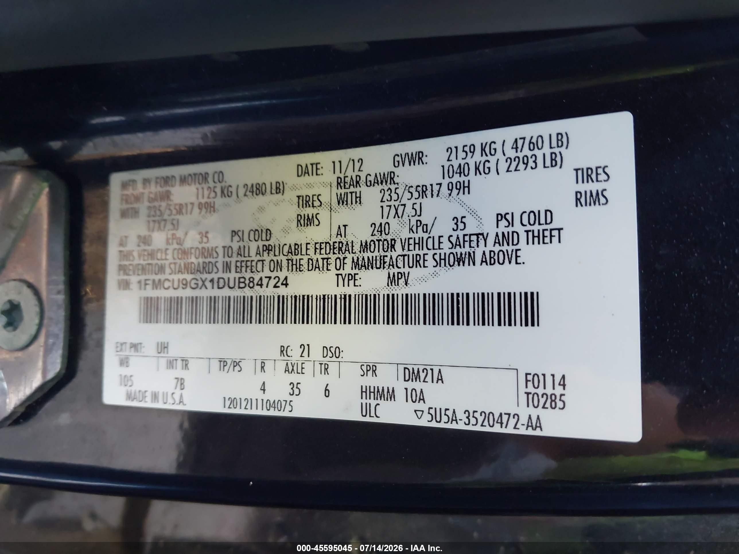 2013 Ford Escape Se Black vin: 1FMCU9GX1DUB84724