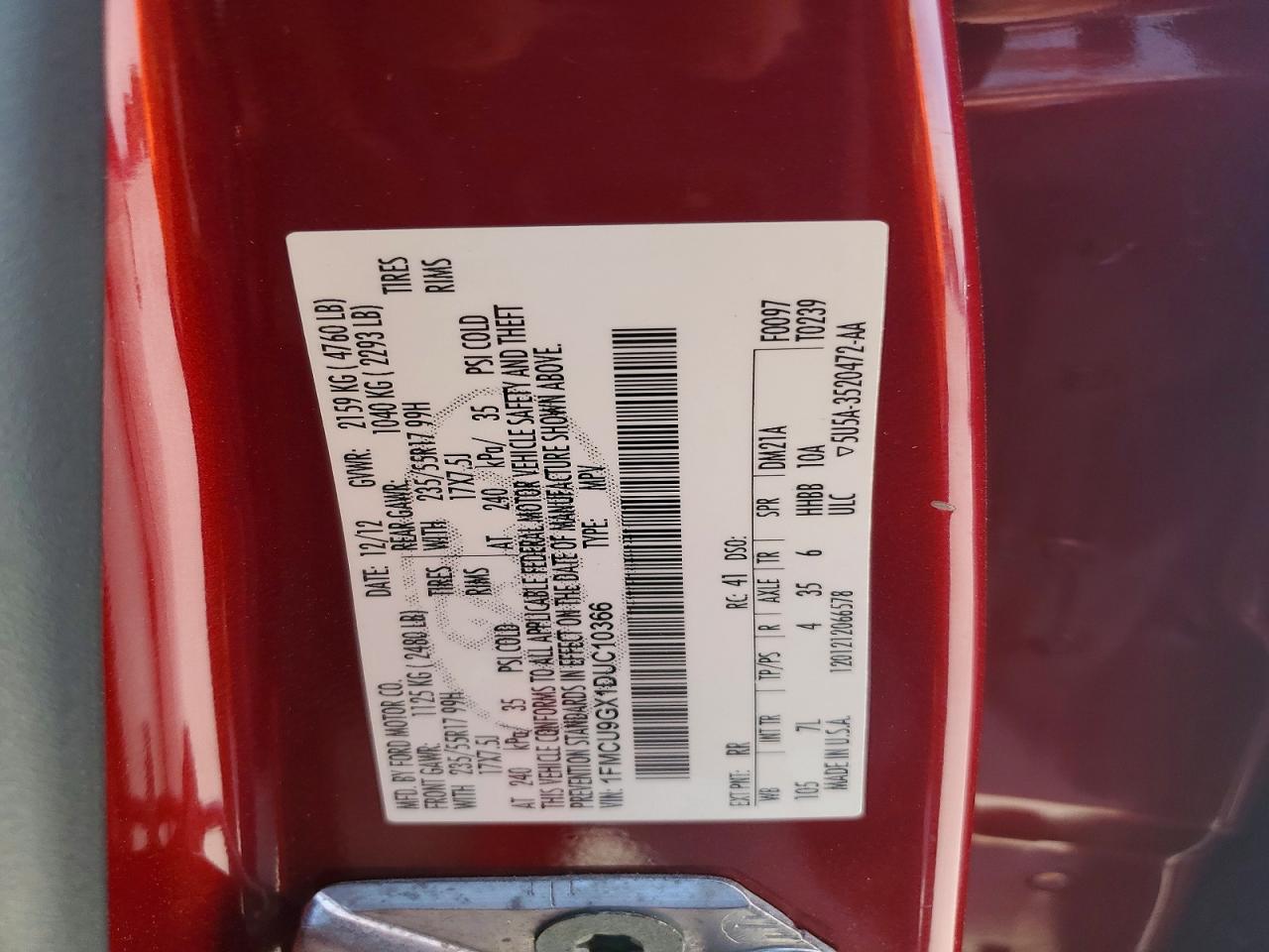 2013 Ford Escape Se Red vin: 1FMCU9GX1DUC10366