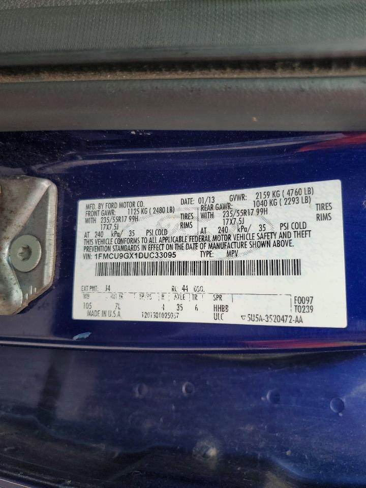 2013 Ford Escape Se Blue vin: 1FMCU9GX1DUC33095