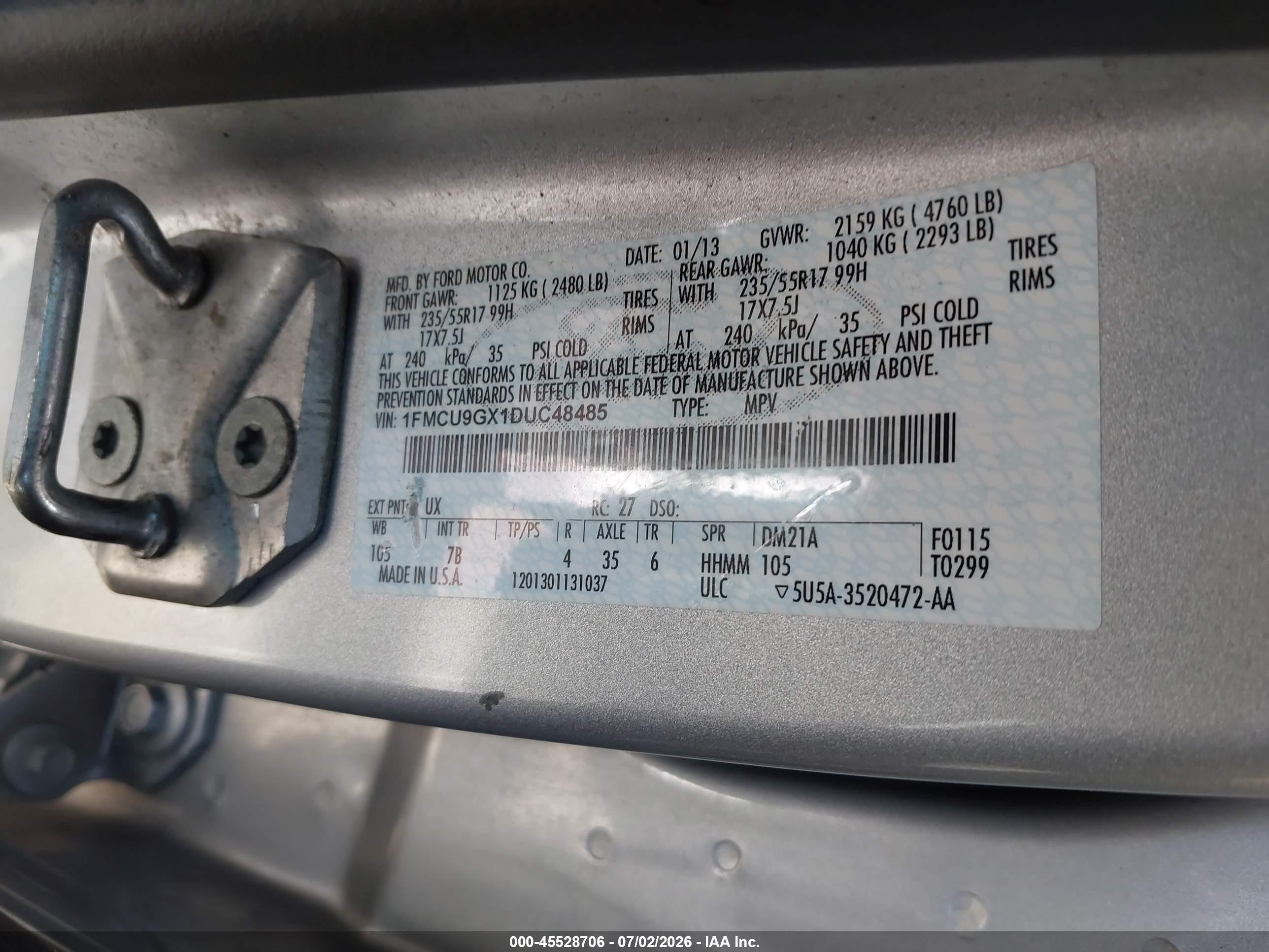 2013 Ford Escape Se Серебряный vin: 1FMCU9GX1DUC48485