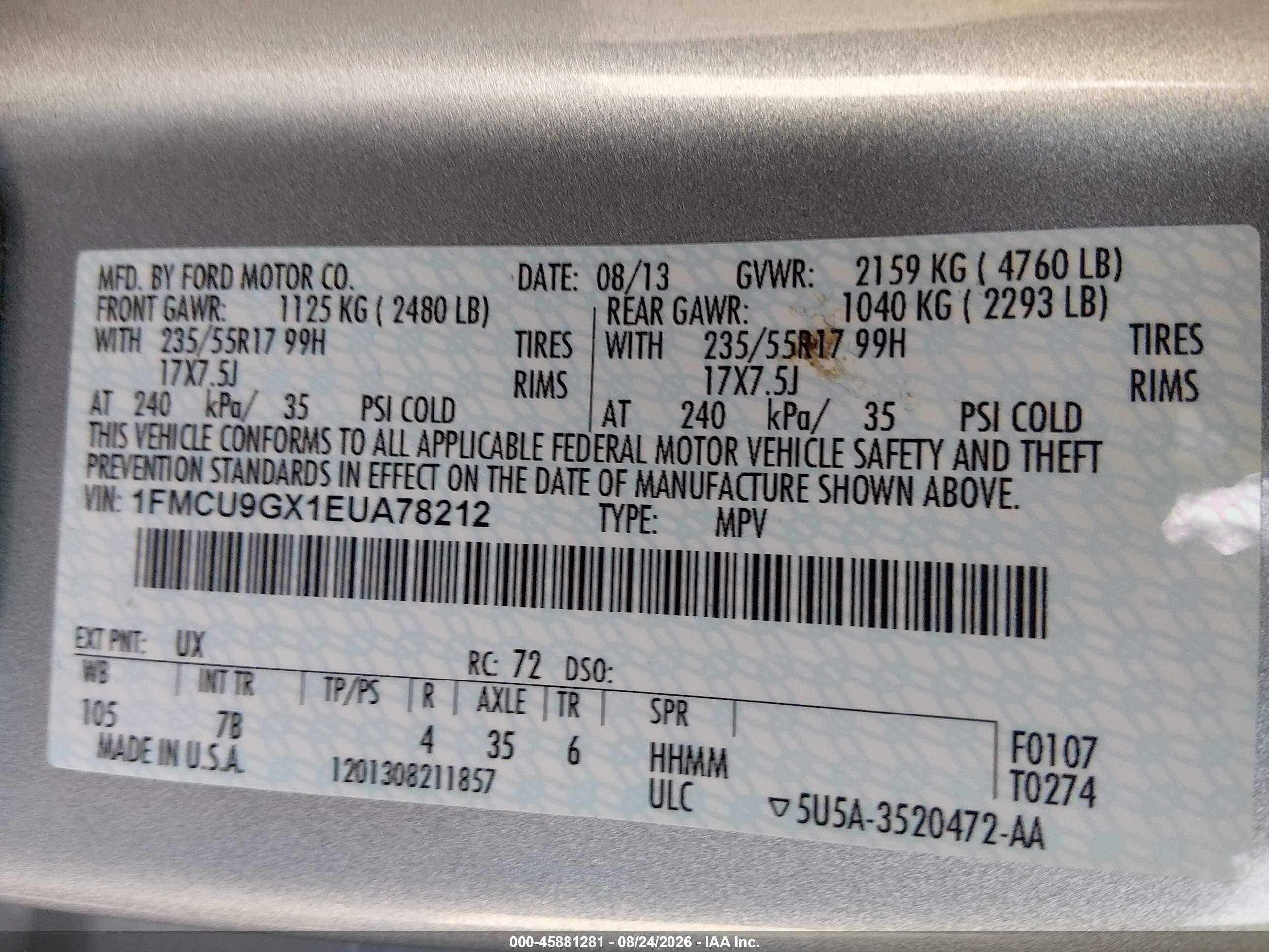 2014 Ford Escape Se Silver vin: 1FMCU9GX1EUA78212