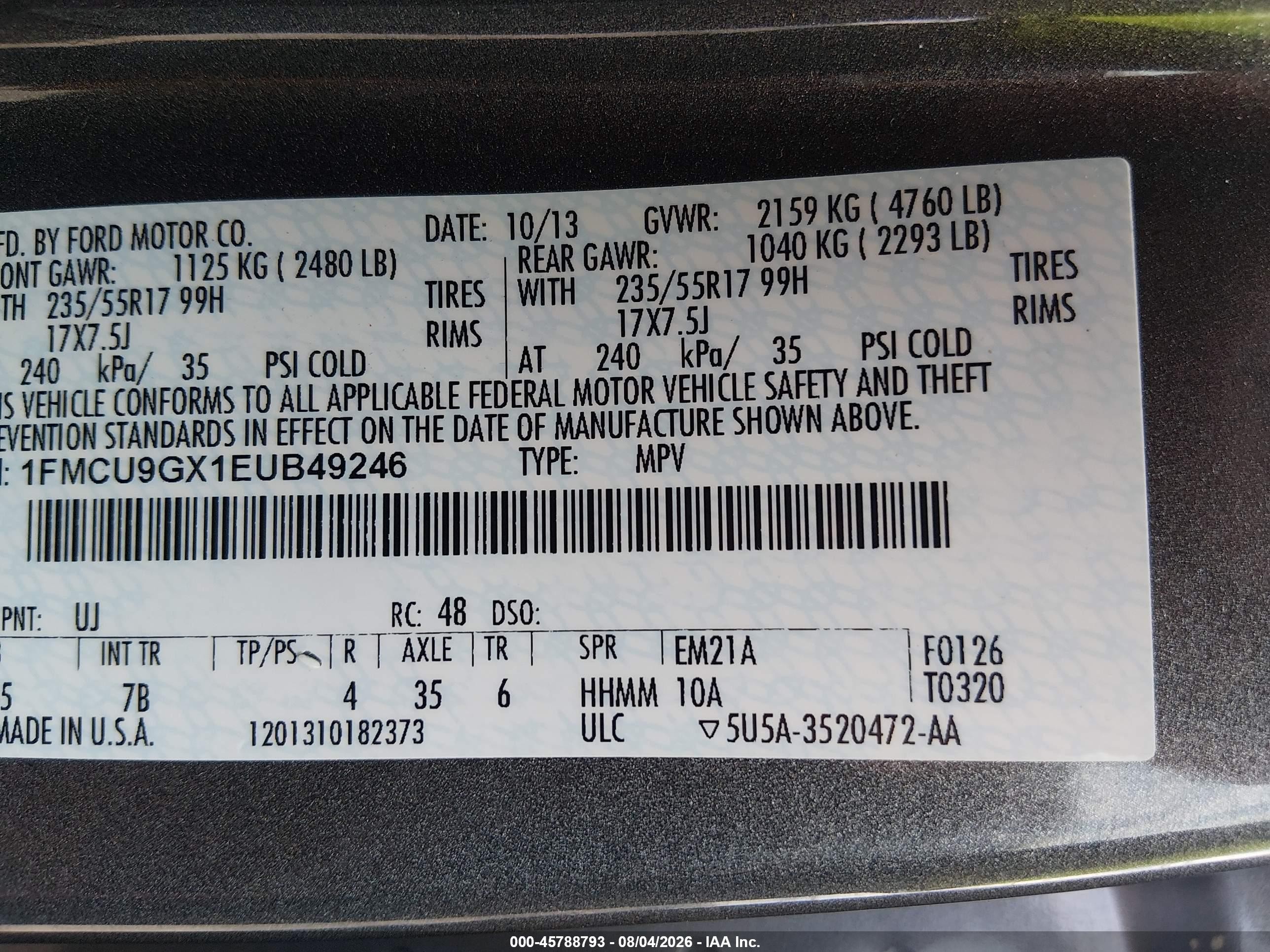 2014 Ford Escape Se Gray vin: 1FMCU9GX1EUB49246