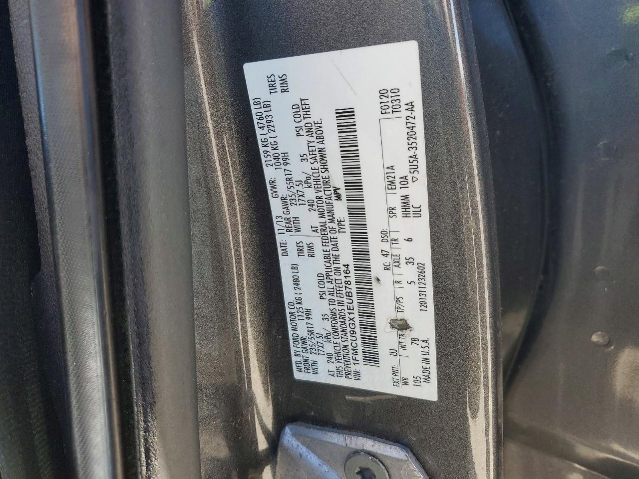 2014 Ford Escape Se Gray vin: 1FMCU9GX1EUB78164