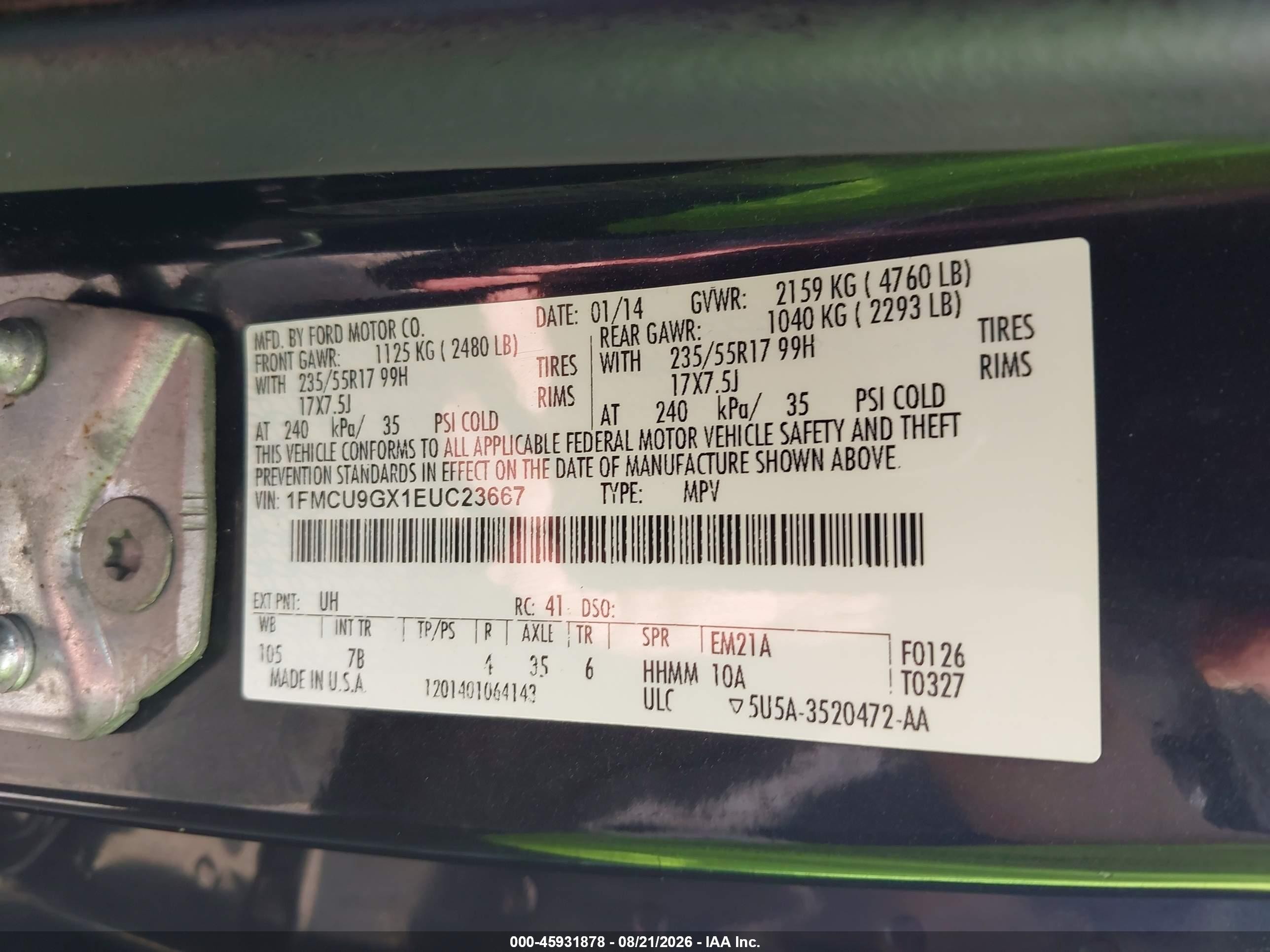 2014 Ford Escape Se Черный vin: 1FMCU9GX1EUC23667