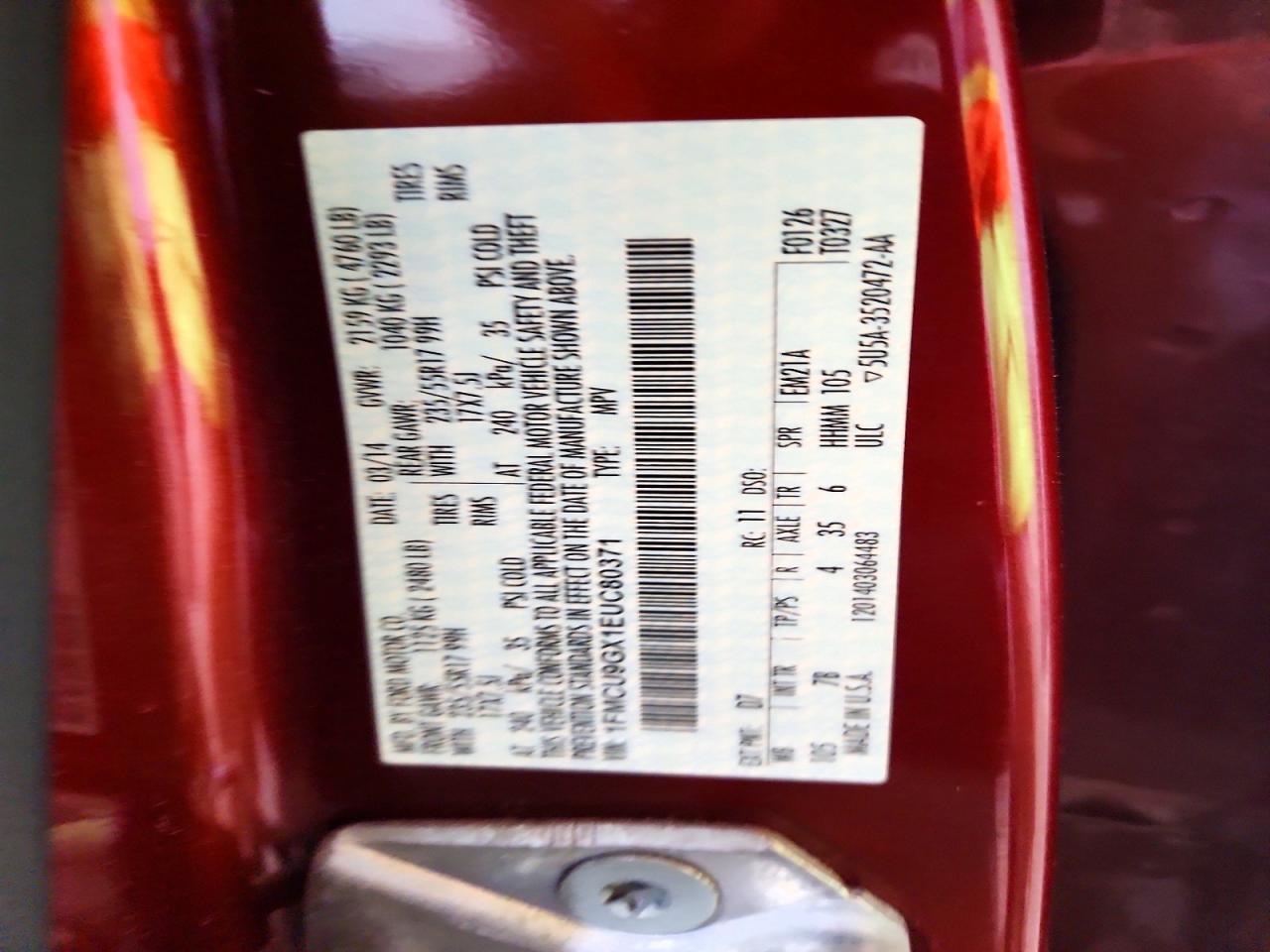 2014 Ford Escape Se Red vin: 1FMCU9GX1EUC80371