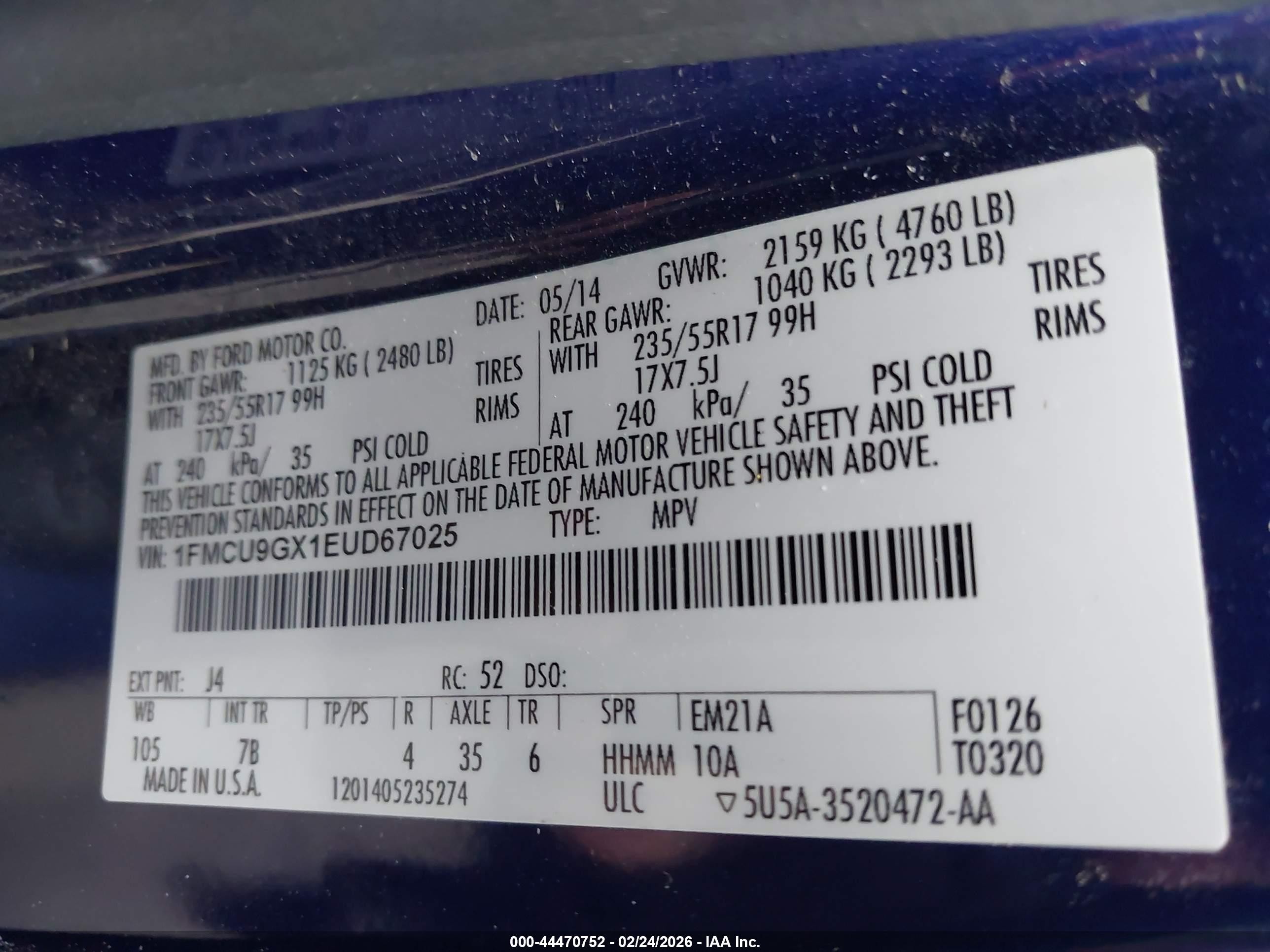 2014 Ford Escape Se Blue vin: 1FMCU9GX1EUD67025