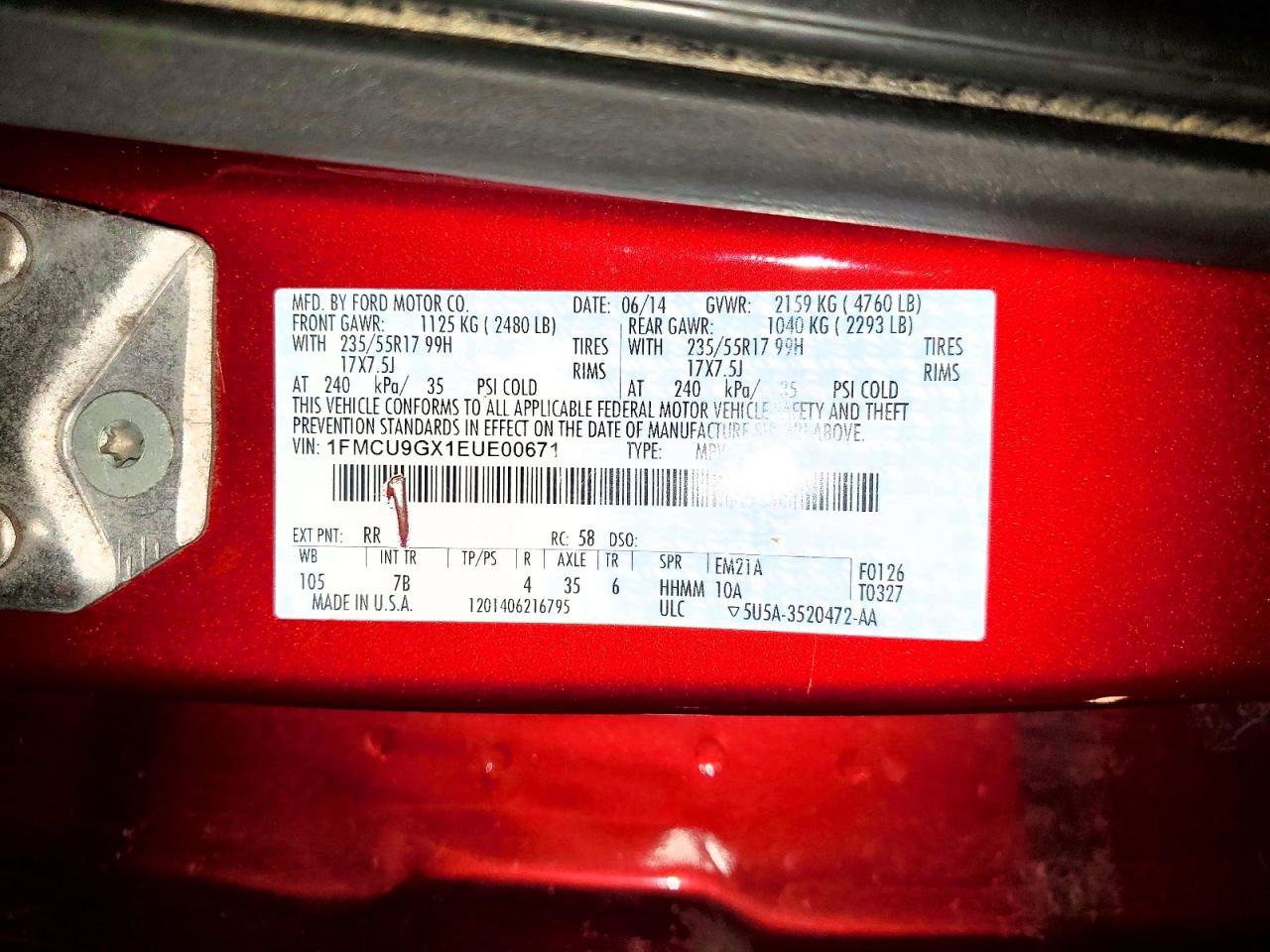 2014 Ford Escape Se Красный vin: 1FMCU9GX1EUE00671