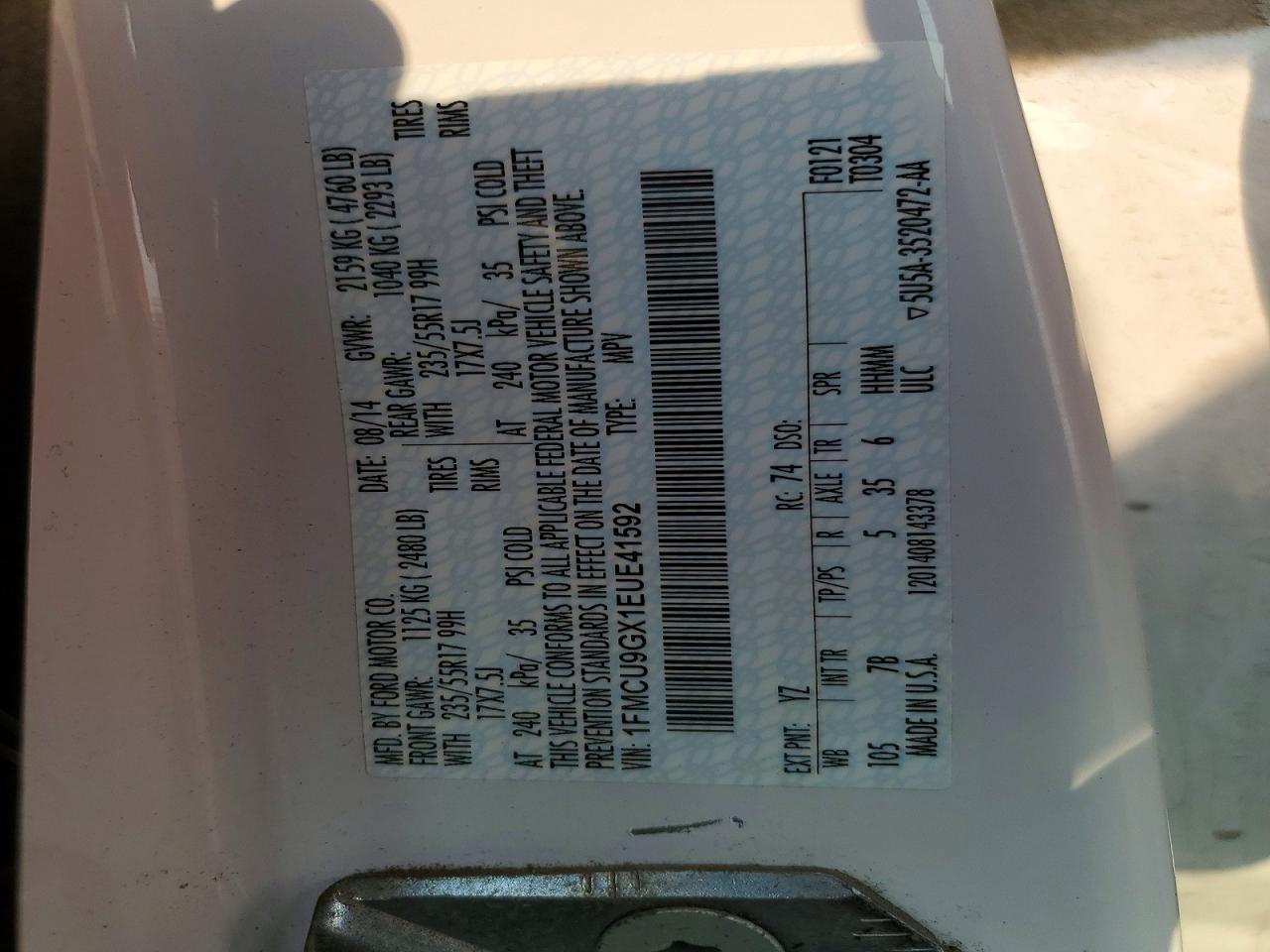 2014 Ford Escape Se White vin: 1FMCU9GX1EUE41592