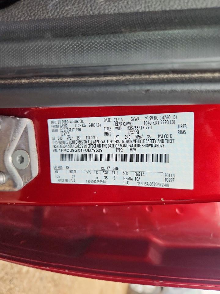 2015 Ford Escape Se Бордовый vin: 1FMCU9GX1FUB79509