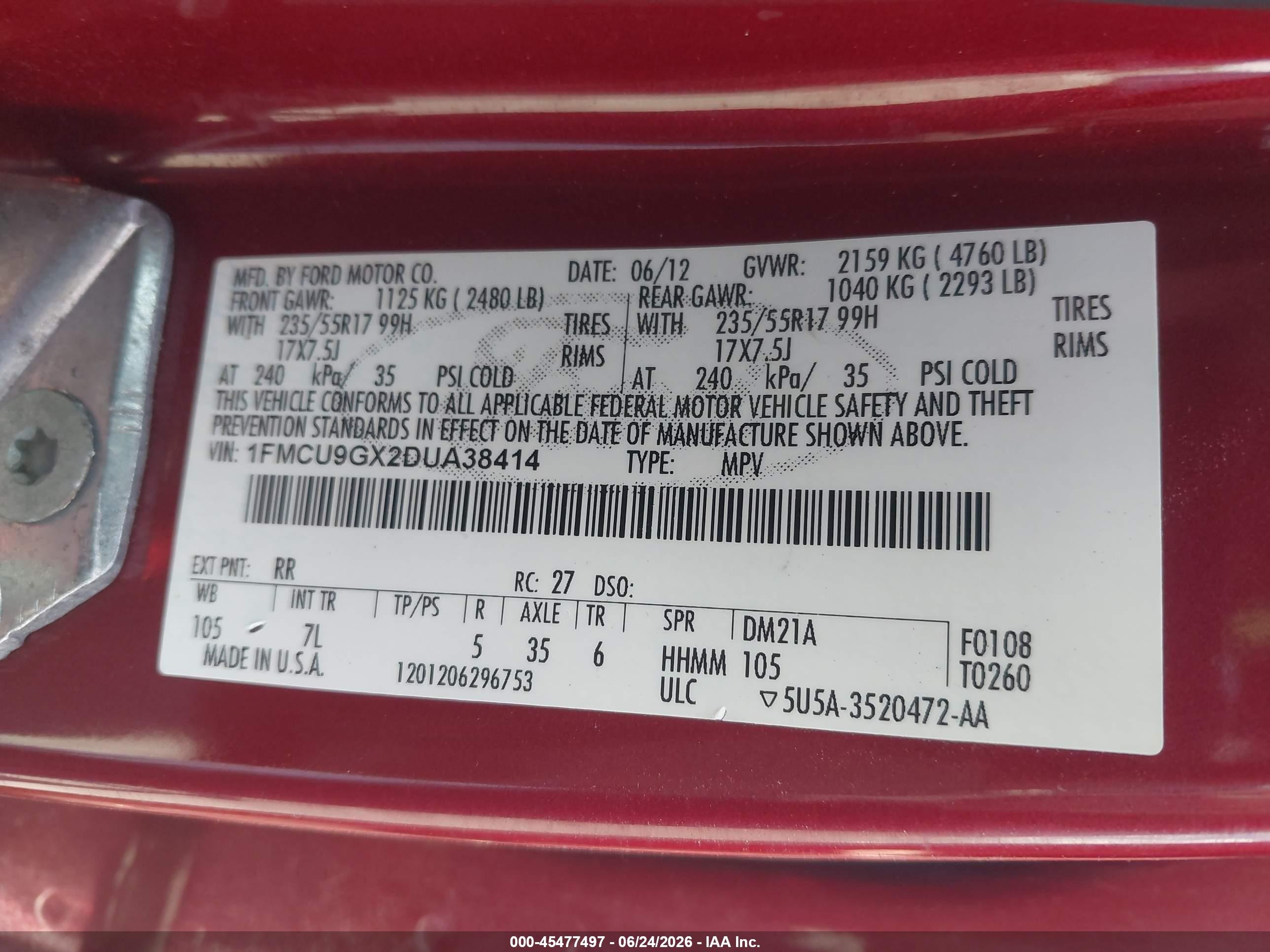 2013 Ford Escape Se Red vin: 1FMCU9GX2DUA38414