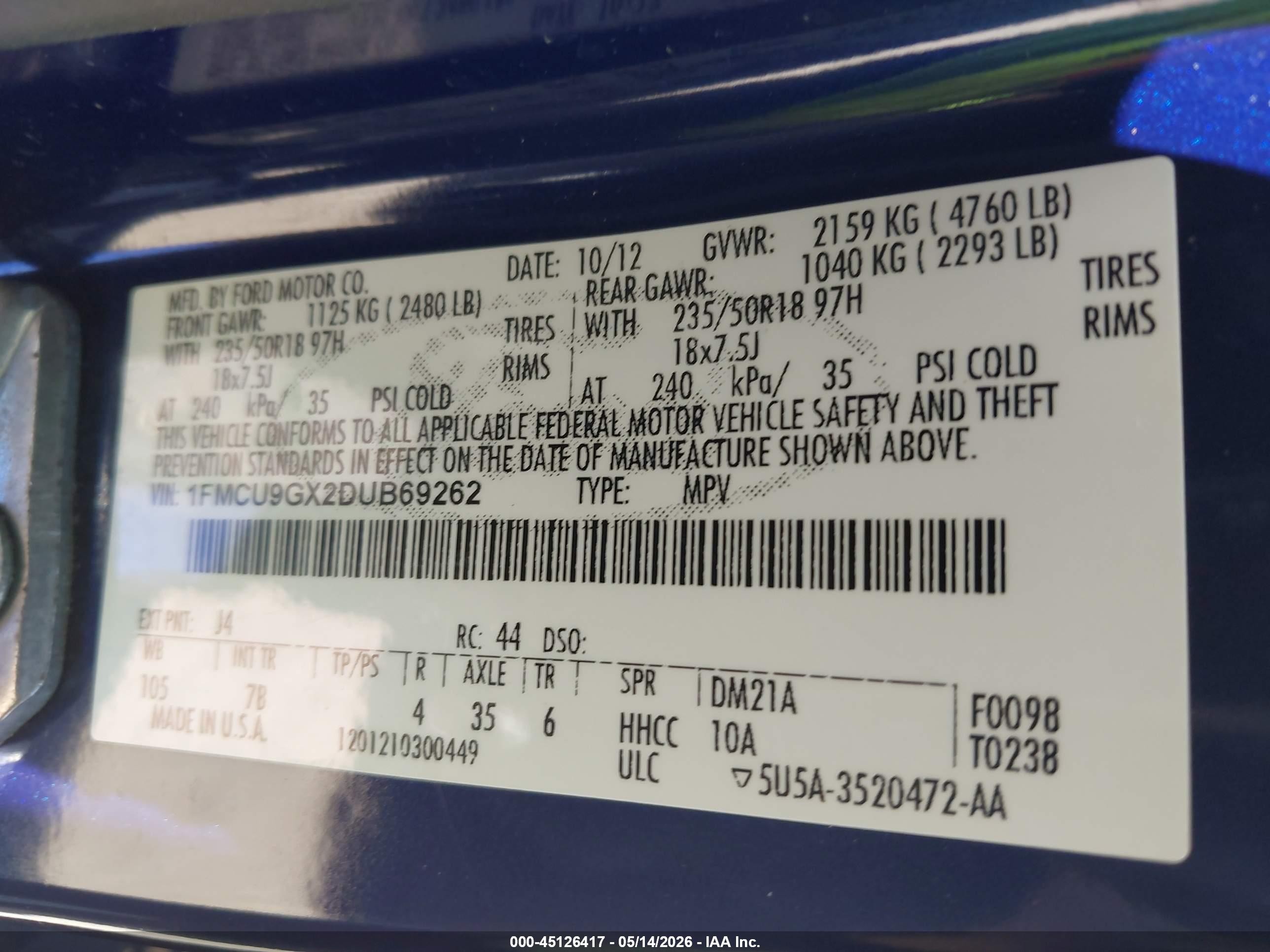 2013 Ford Escape Se Синий vin: 1FMCU9GX2DUB69262
