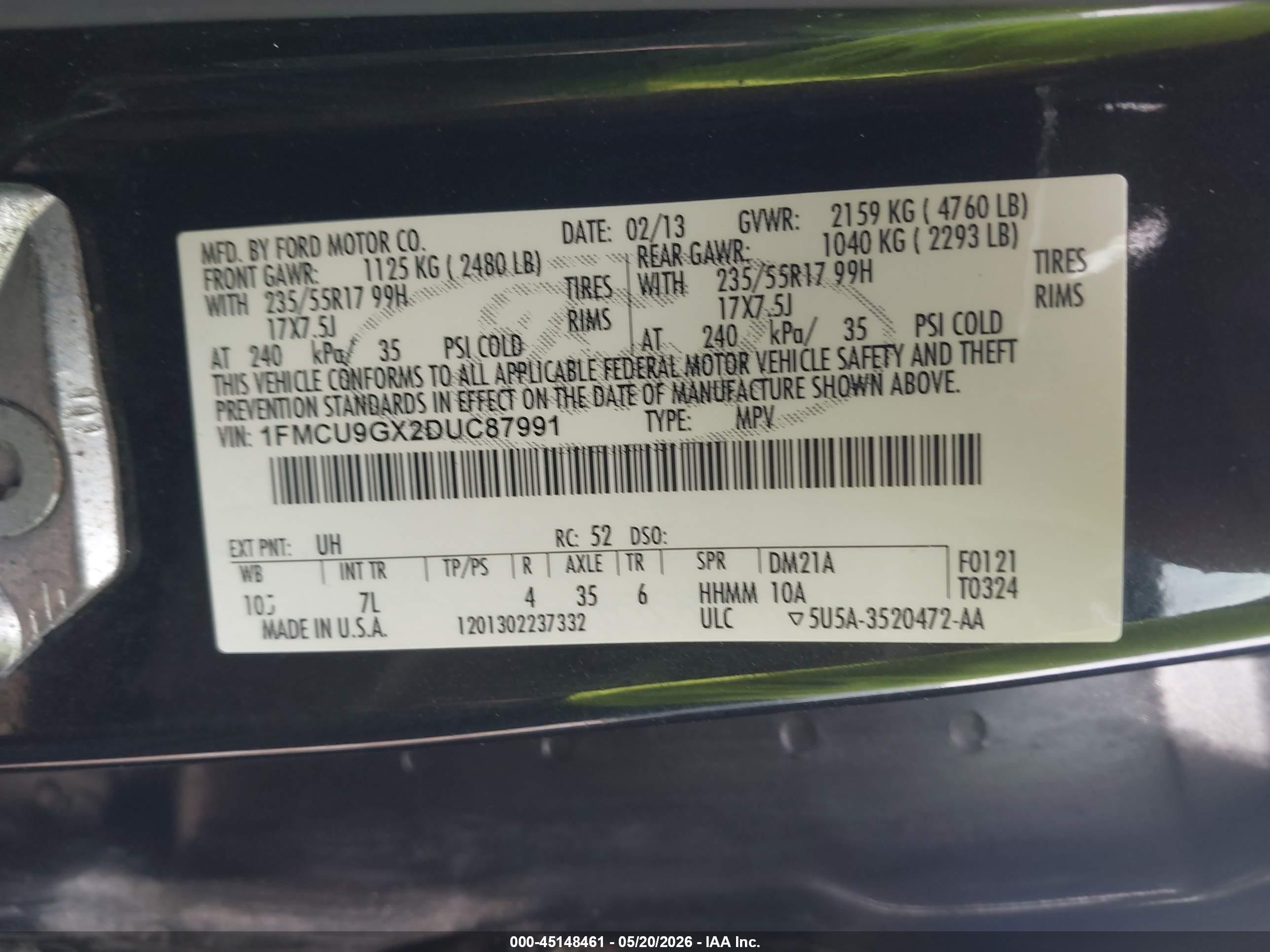 2013 Ford Escape Se Black vin: 1FMCU9GX2DUC87991