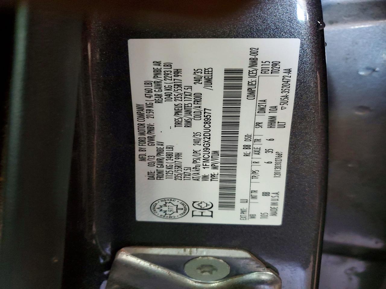 2013 Ford Escape Se Gray vin: 1FMCU9GX2DUC89577