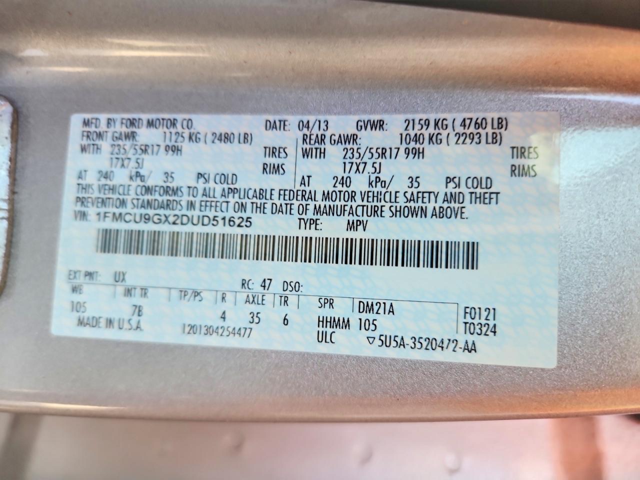 2013 Ford Escape Se Silver vin: 1FMCU9GX2DUD51625