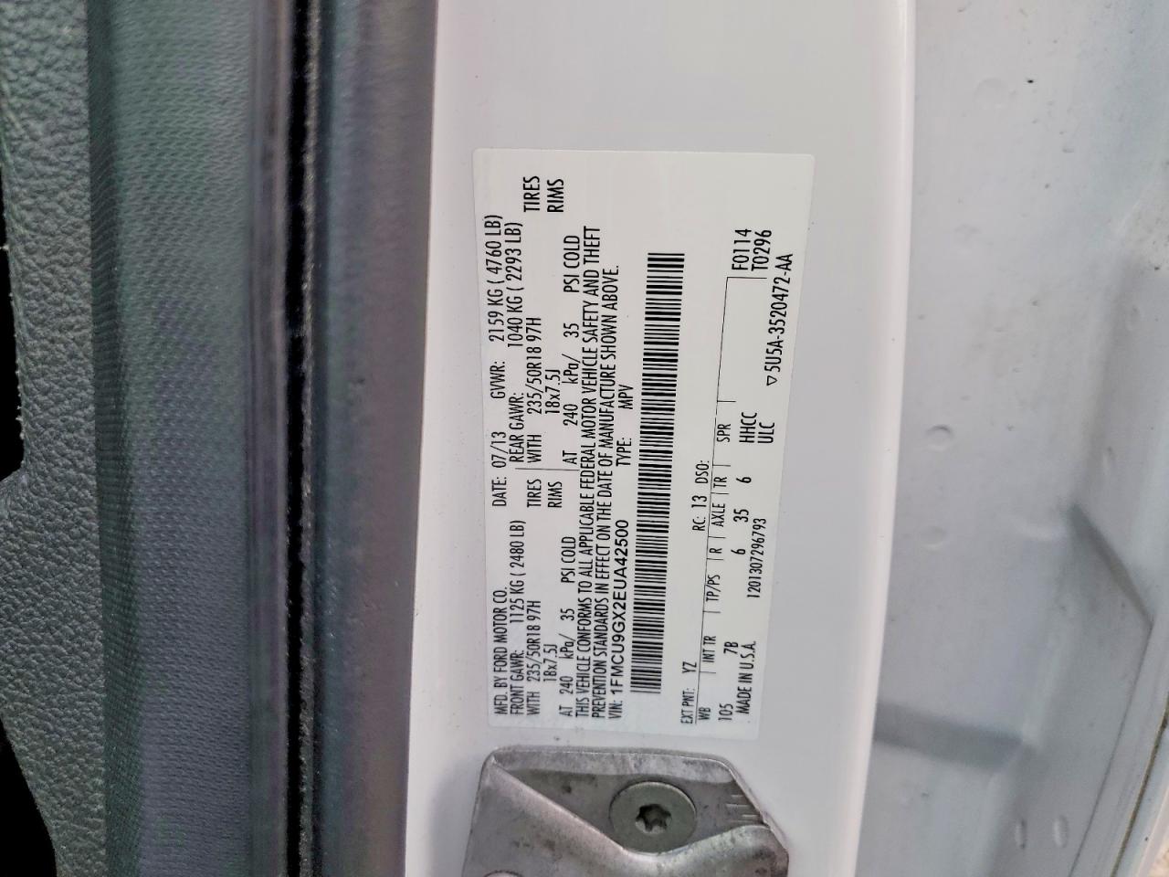2014 Ford Escape Se White vin: 1FMCU9GX2EUA42500