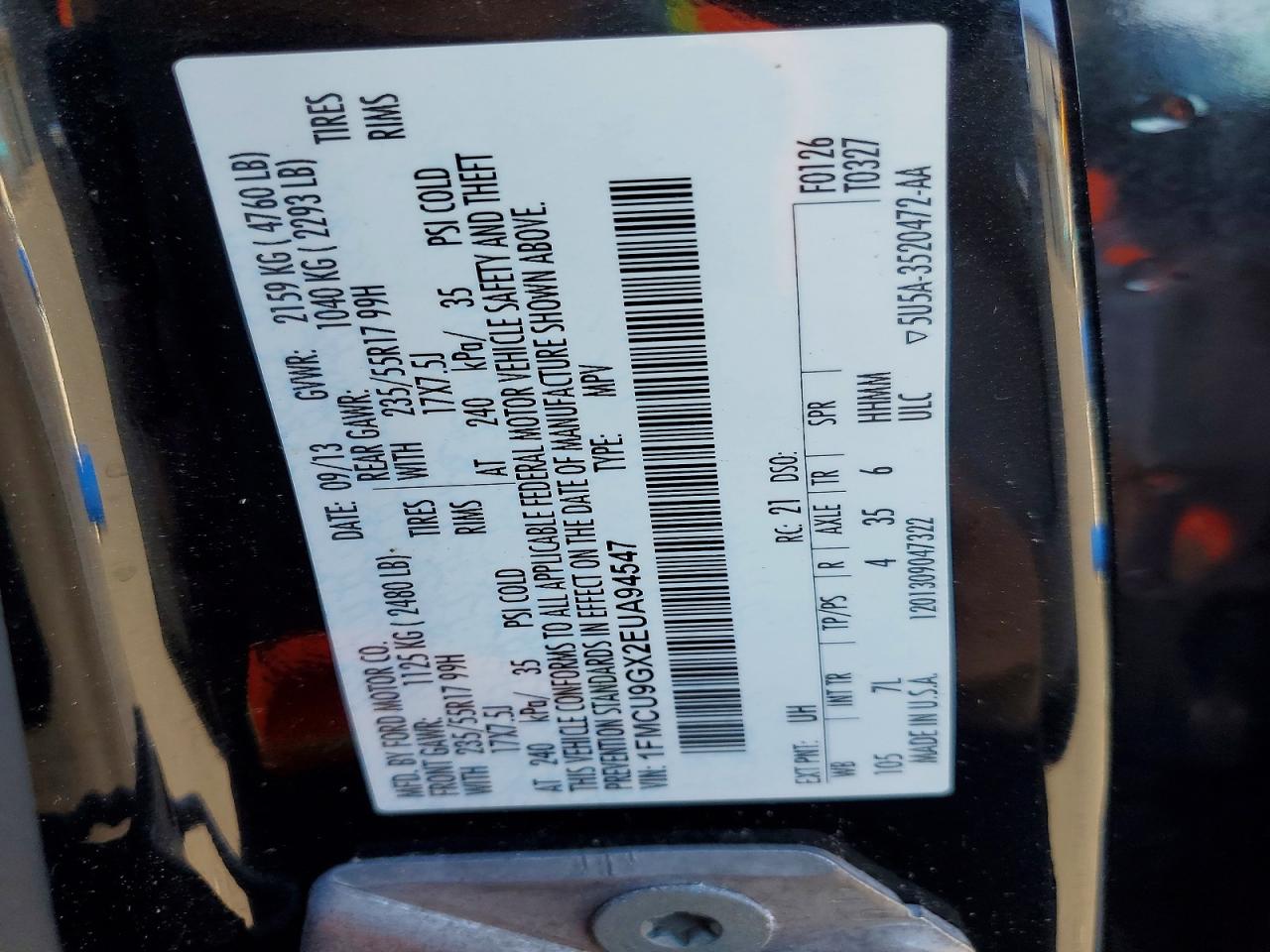 2014 Ford Escape Se Black vin: 1FMCU9GX2EUA94547