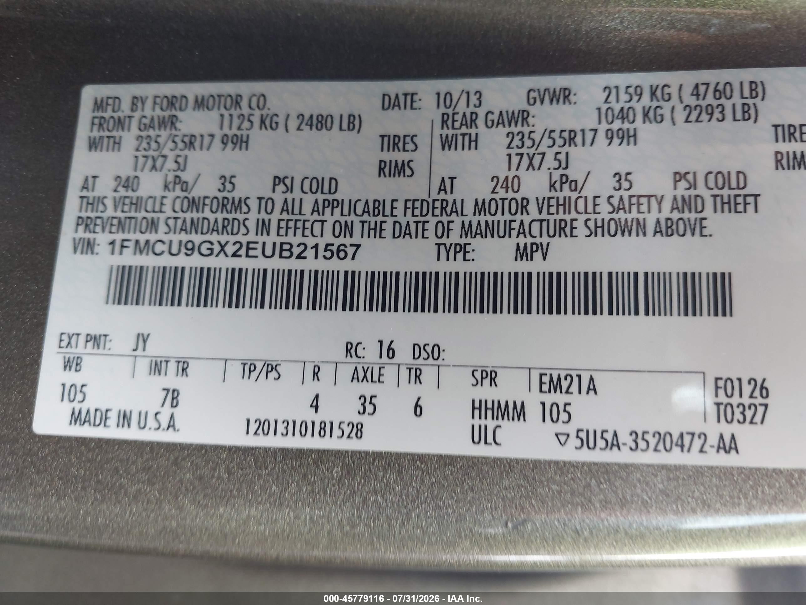 2014 Ford Escape Se Green vin: 1FMCU9GX2EUB21567