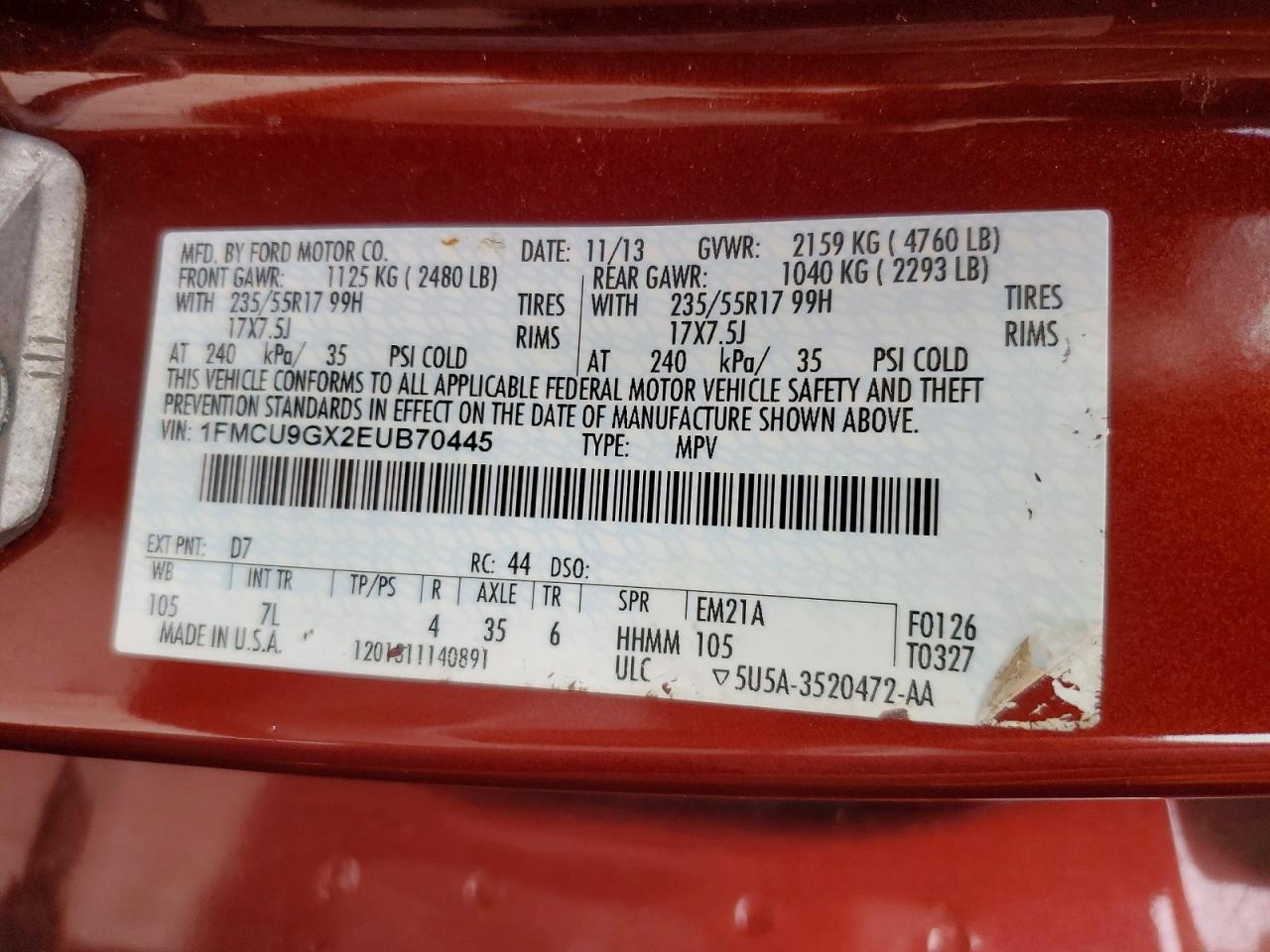 2014 Ford Escape Se Orange vin: 1FMCU9GX2EUB70445