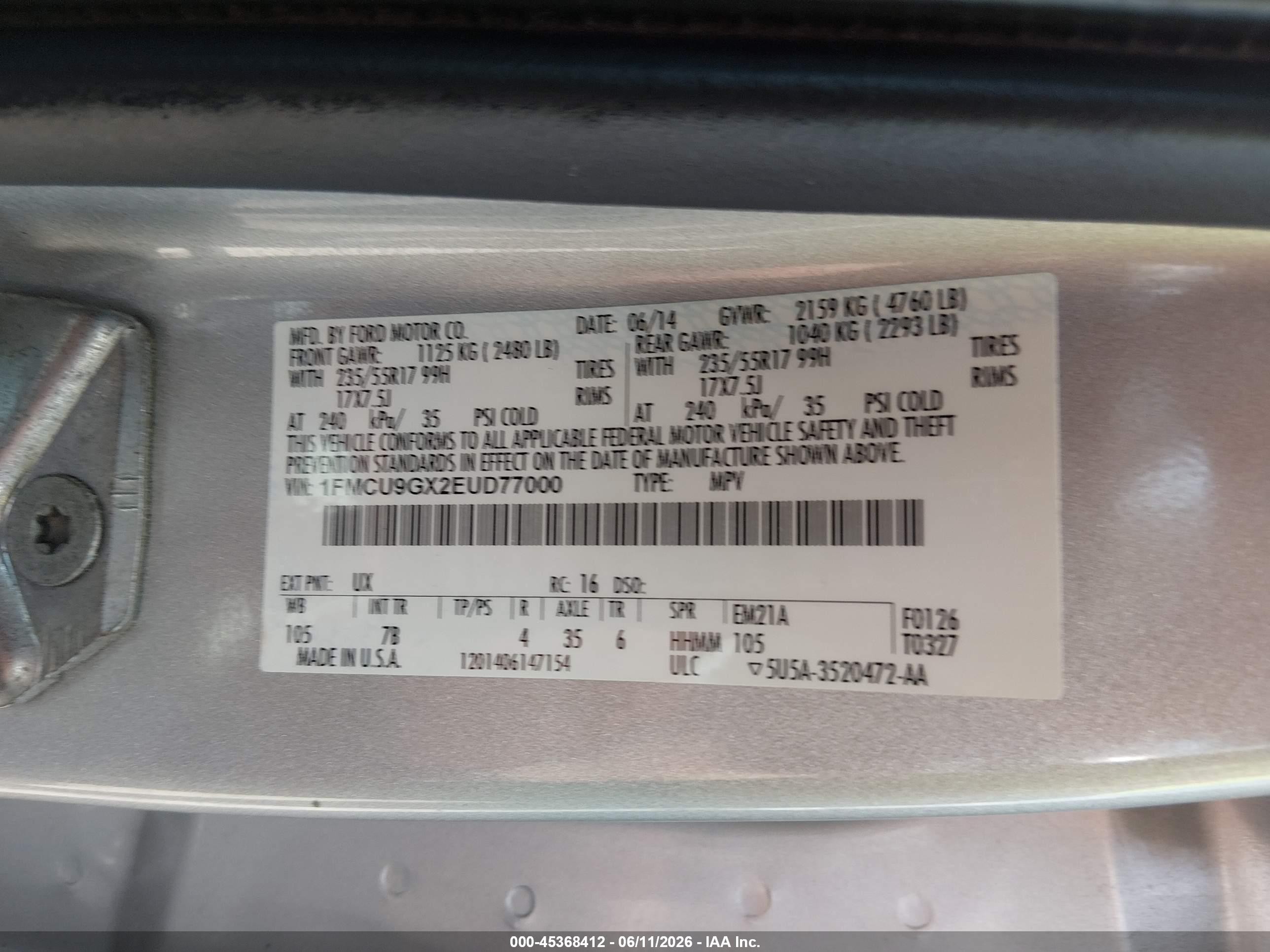 2014 Ford Escape Se Silver vin: 1FMCU9GX2EUD77000
