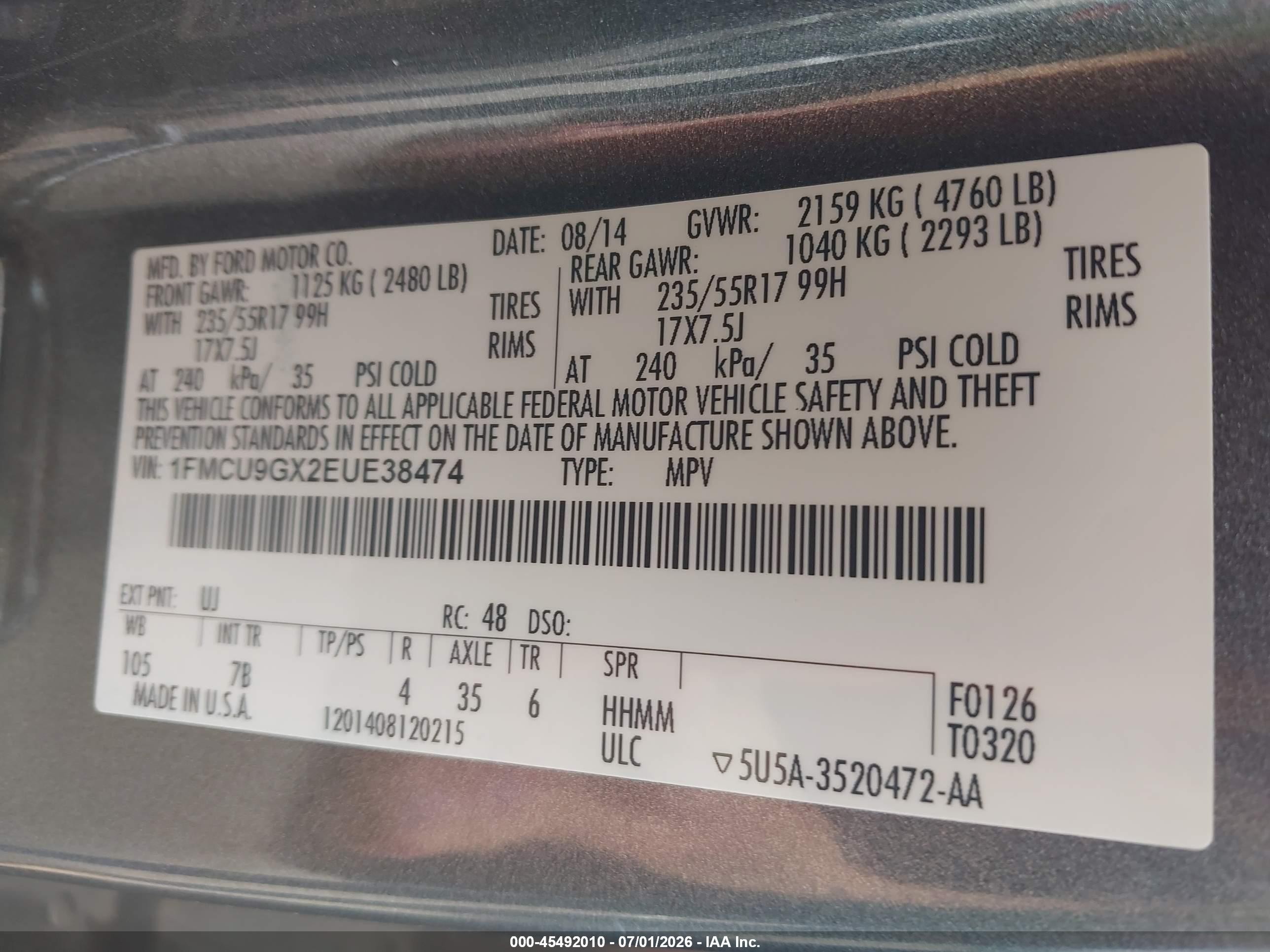 2014 Ford Escape Se Gray vin: 1FMCU9GX2EUE38474