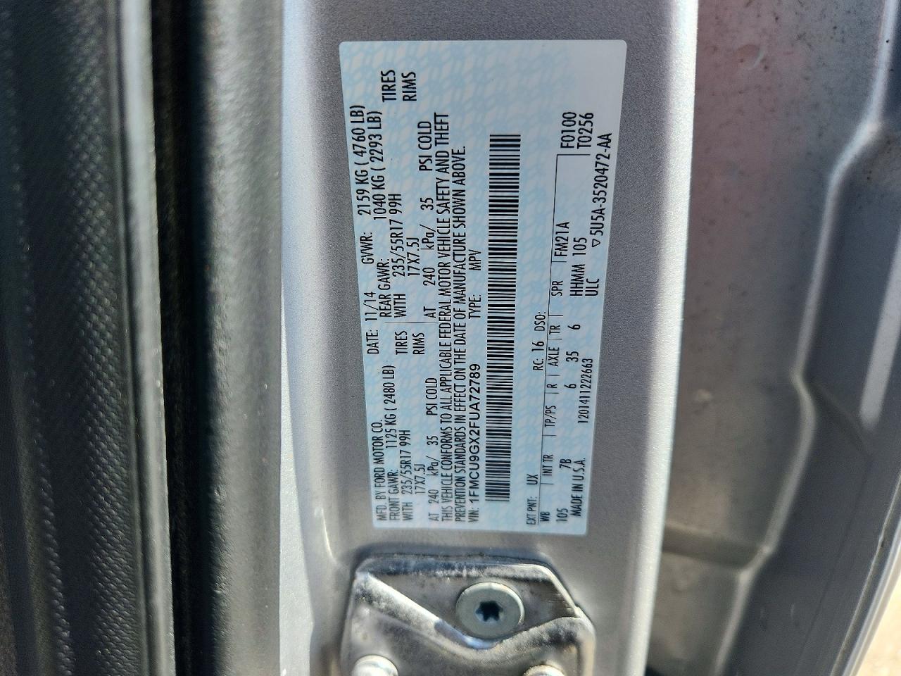 2015 Ford Escape Se Серебряный vin: 1FMCU9GX2FUA72789