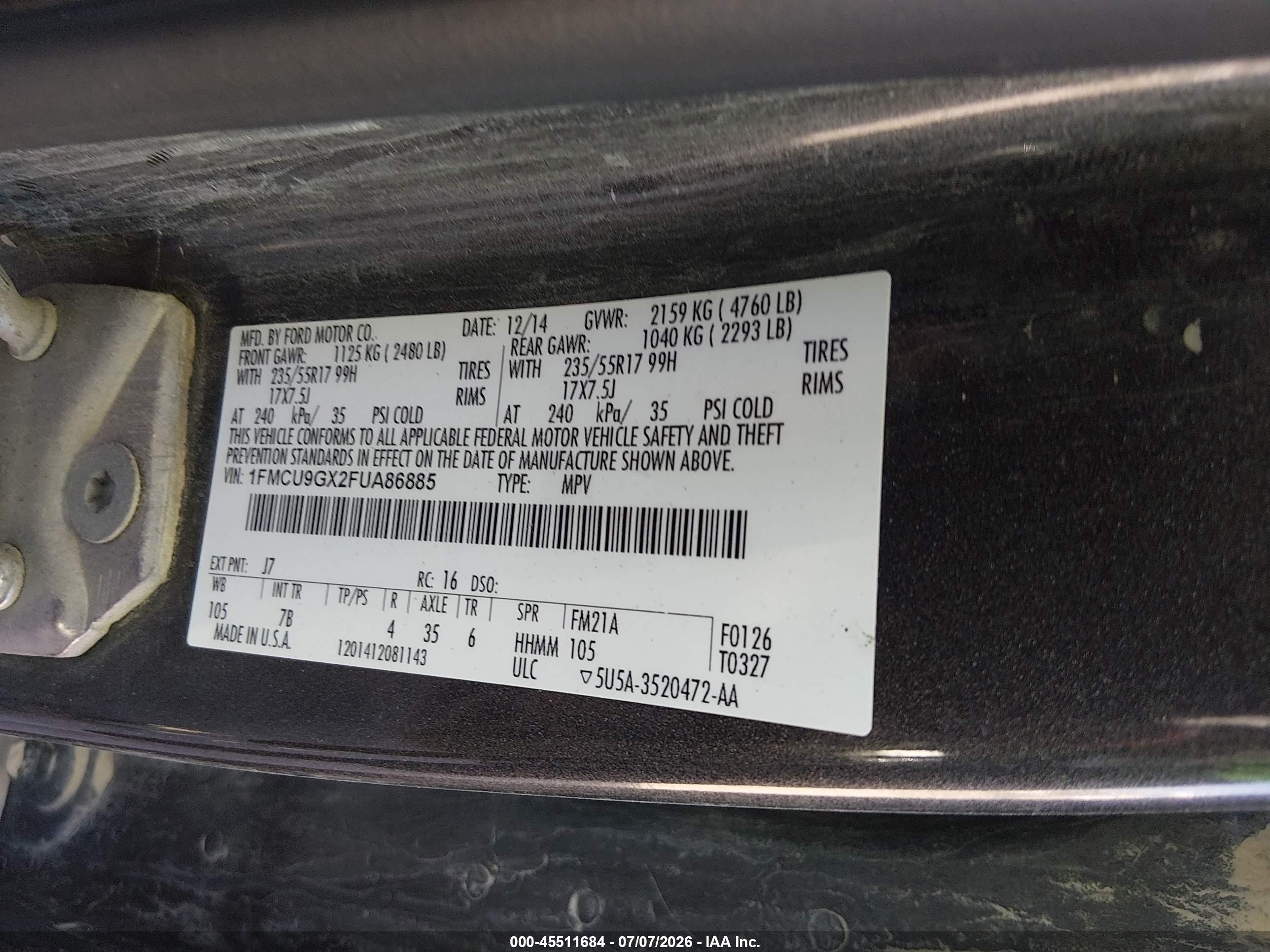 2015 Ford Escape Se Черный vin: 1FMCU9GX2FUA86885