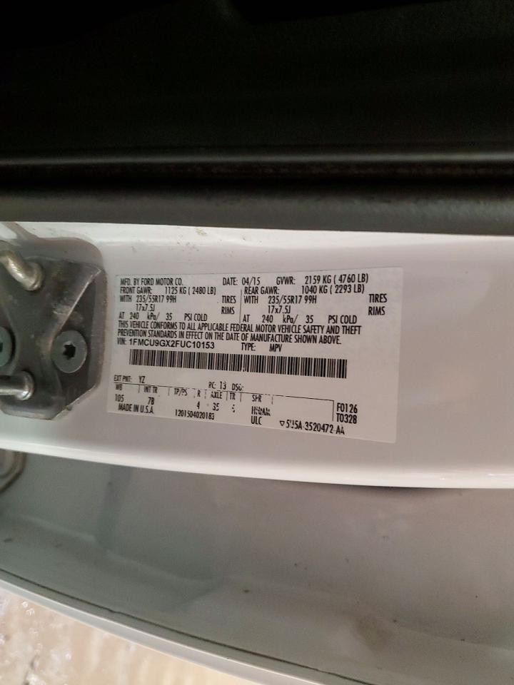 2015 Ford Escape Se White vin: 1FMCU9GX2FUC10153