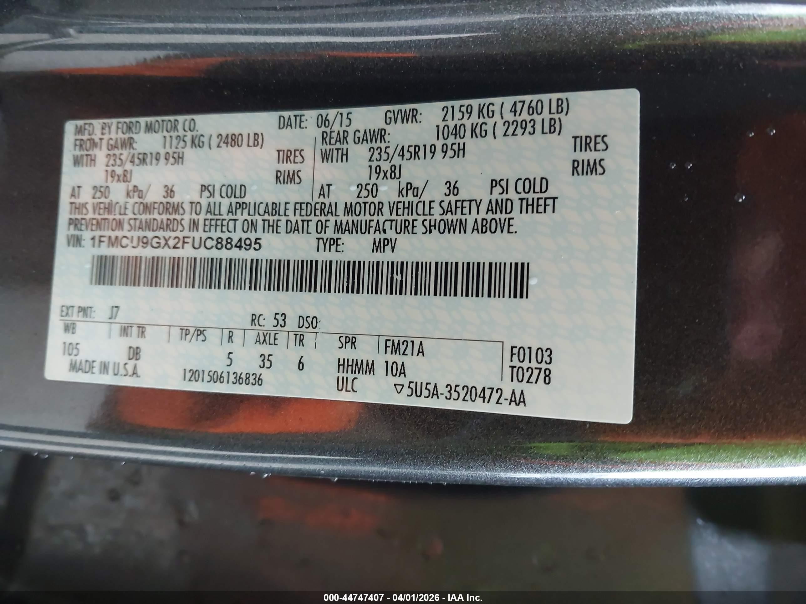 2015 Ford Escape Se Gray vin: 1FMCU9GX2FUC88495