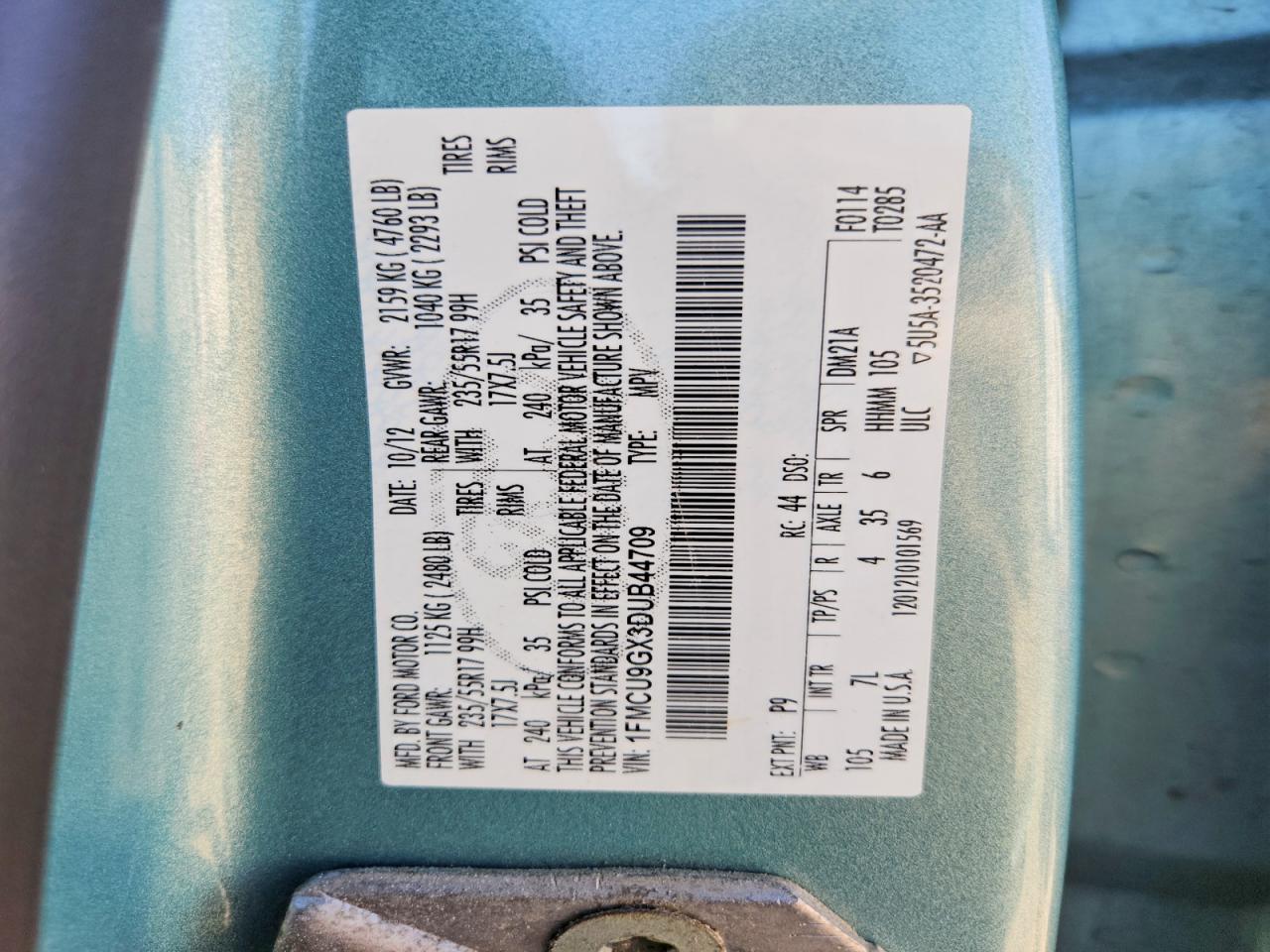 2013 Ford Escape Se Green vin: 1FMCU9GX3DUB44709