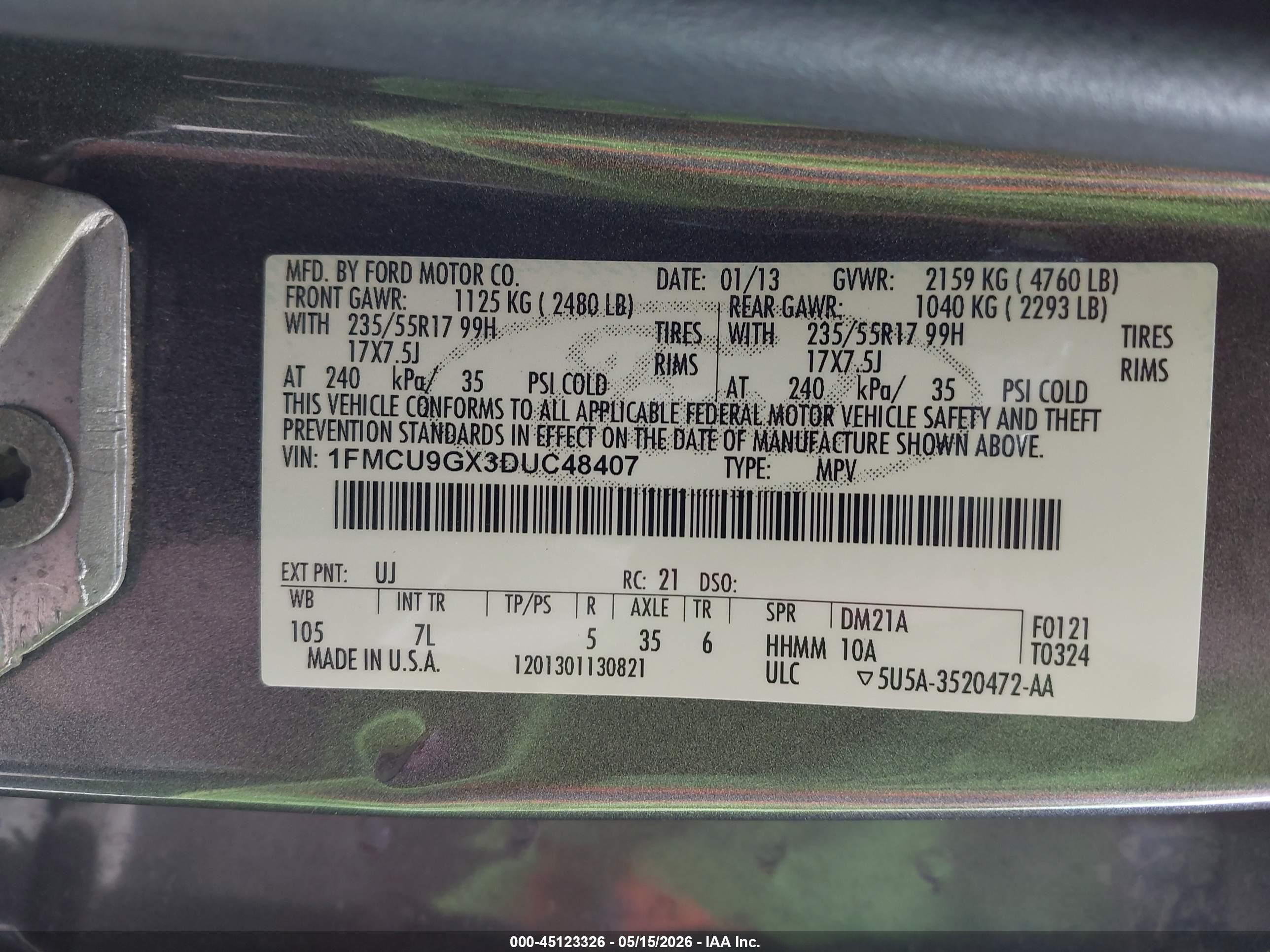 2013 Ford Escape Se Gray vin: 1FMCU9GX3DUC48407
