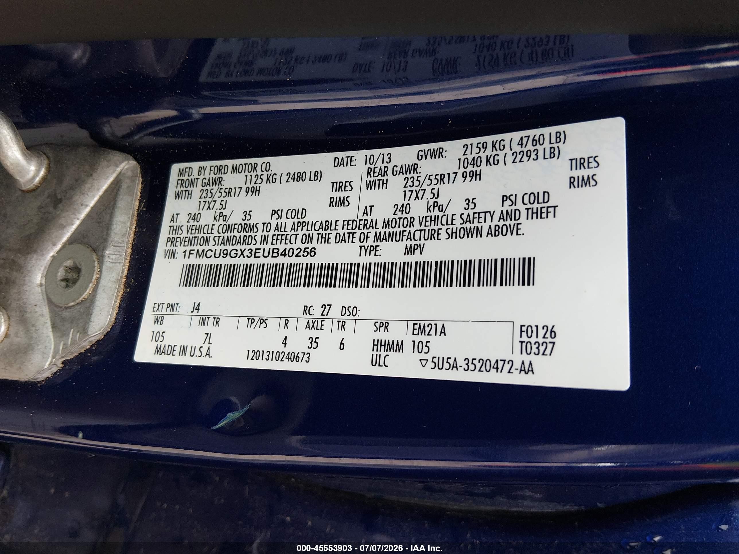 2014 Ford Escape Se Blue vin: 1FMCU9GX3EUB40256