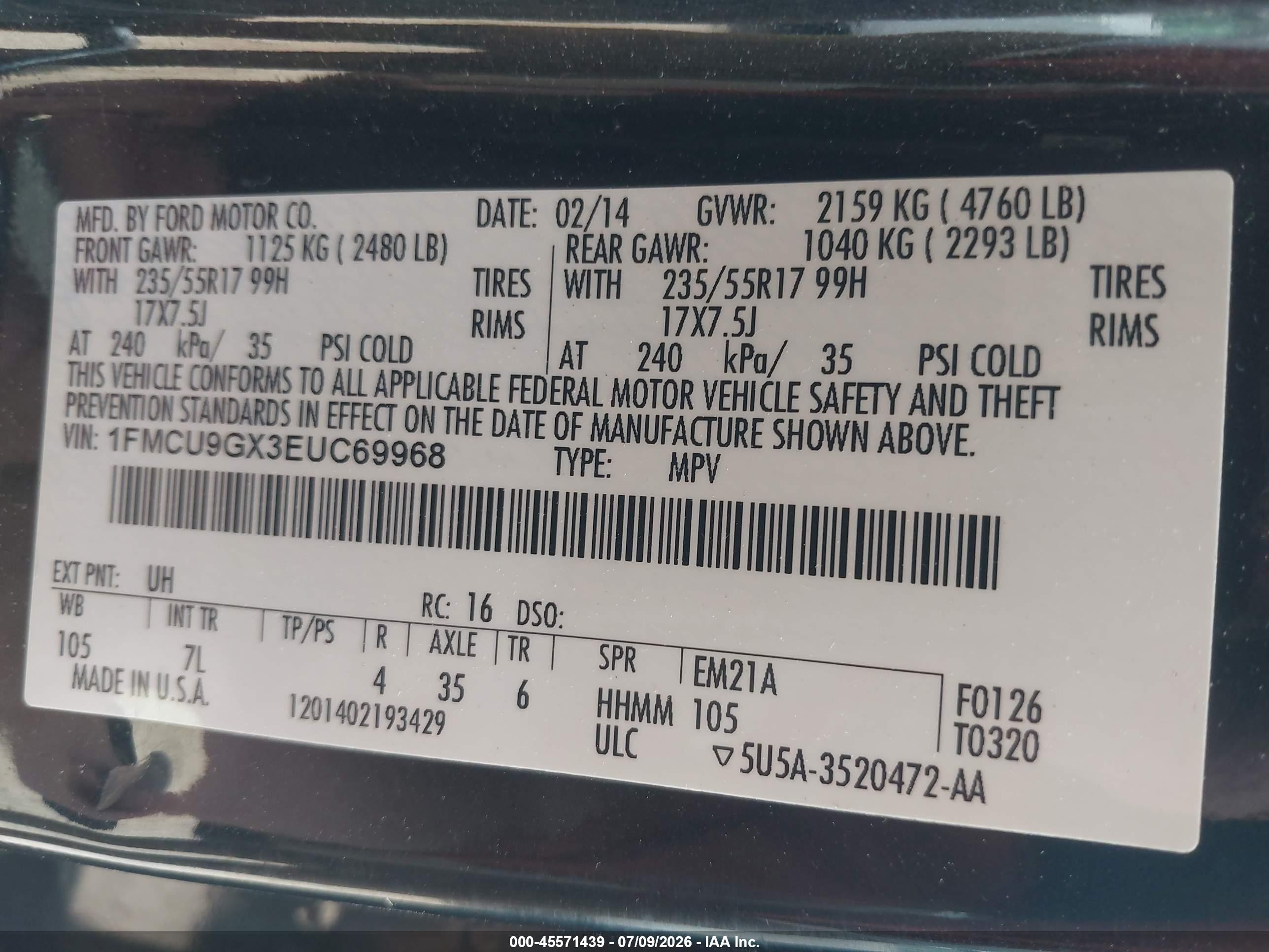 2014 Ford Escape Se Black vin: 1FMCU9GX3EUC69968