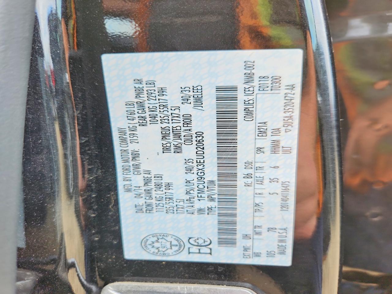 2014 Ford Escape Se Black vin: 1FMCU9GX3EUD20630