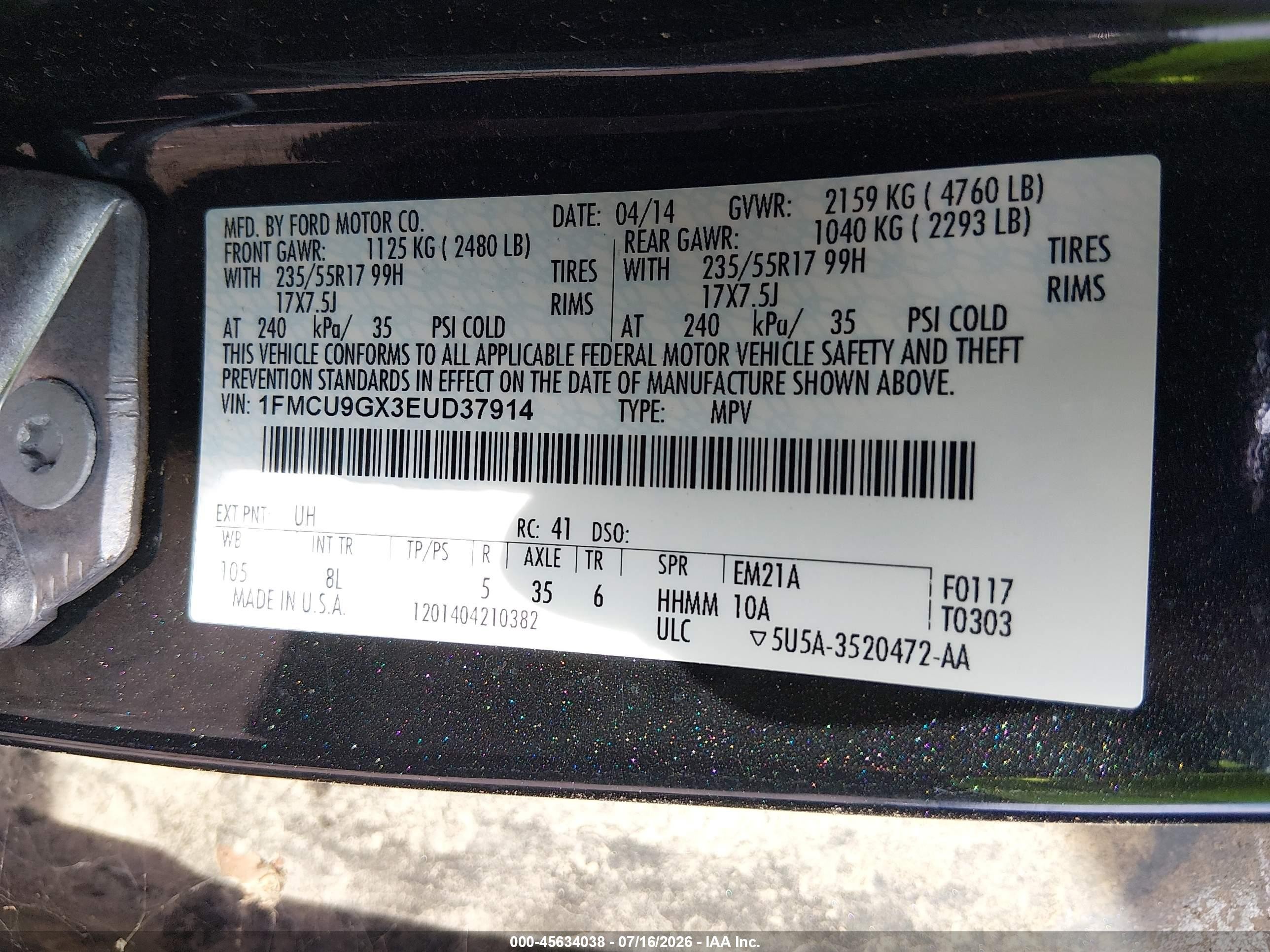 2014 Ford Escape Se Черный vin: 1FMCU9GX3EUD37914