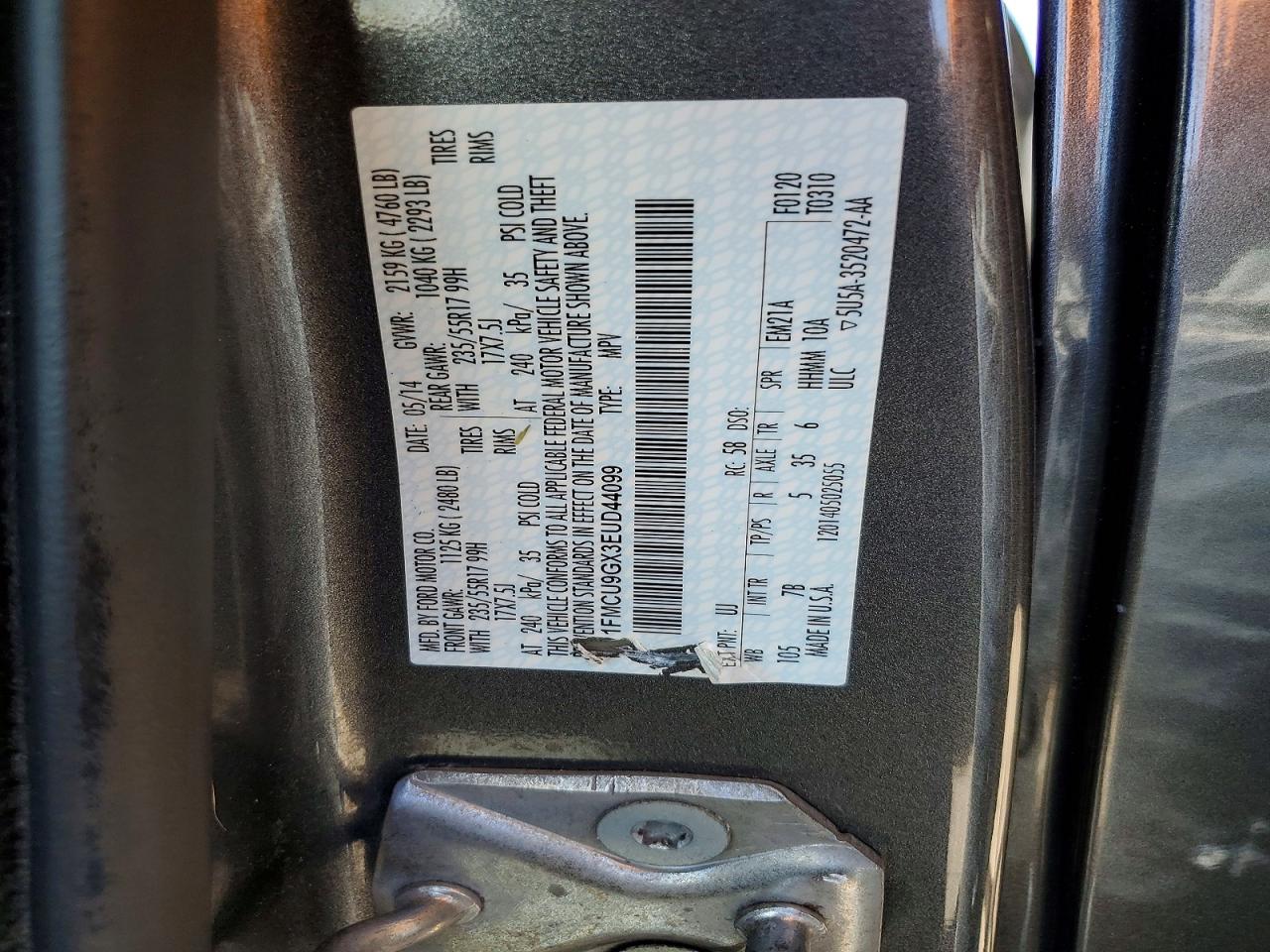 2014 Ford Escape Se Gray vin: 1FMCU9GX3EUD44099
