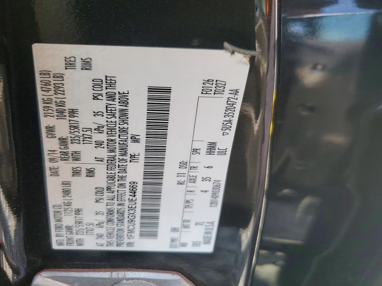 2014 Ford Escape Se Black vin: 1FMCU9GX3EUE44669