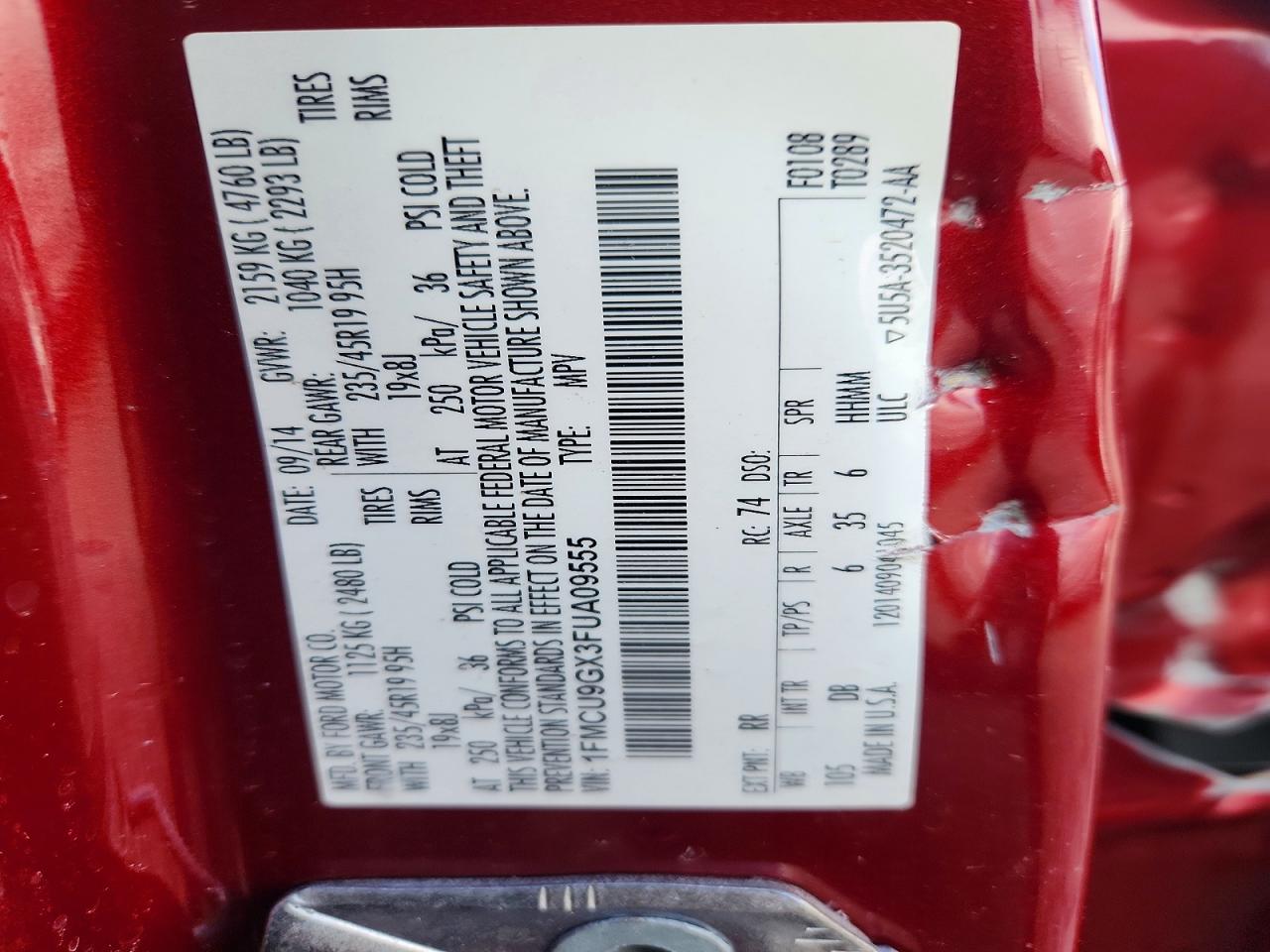 2015 Ford Escape Se Red vin: 1FMCU9GX3FUA09555