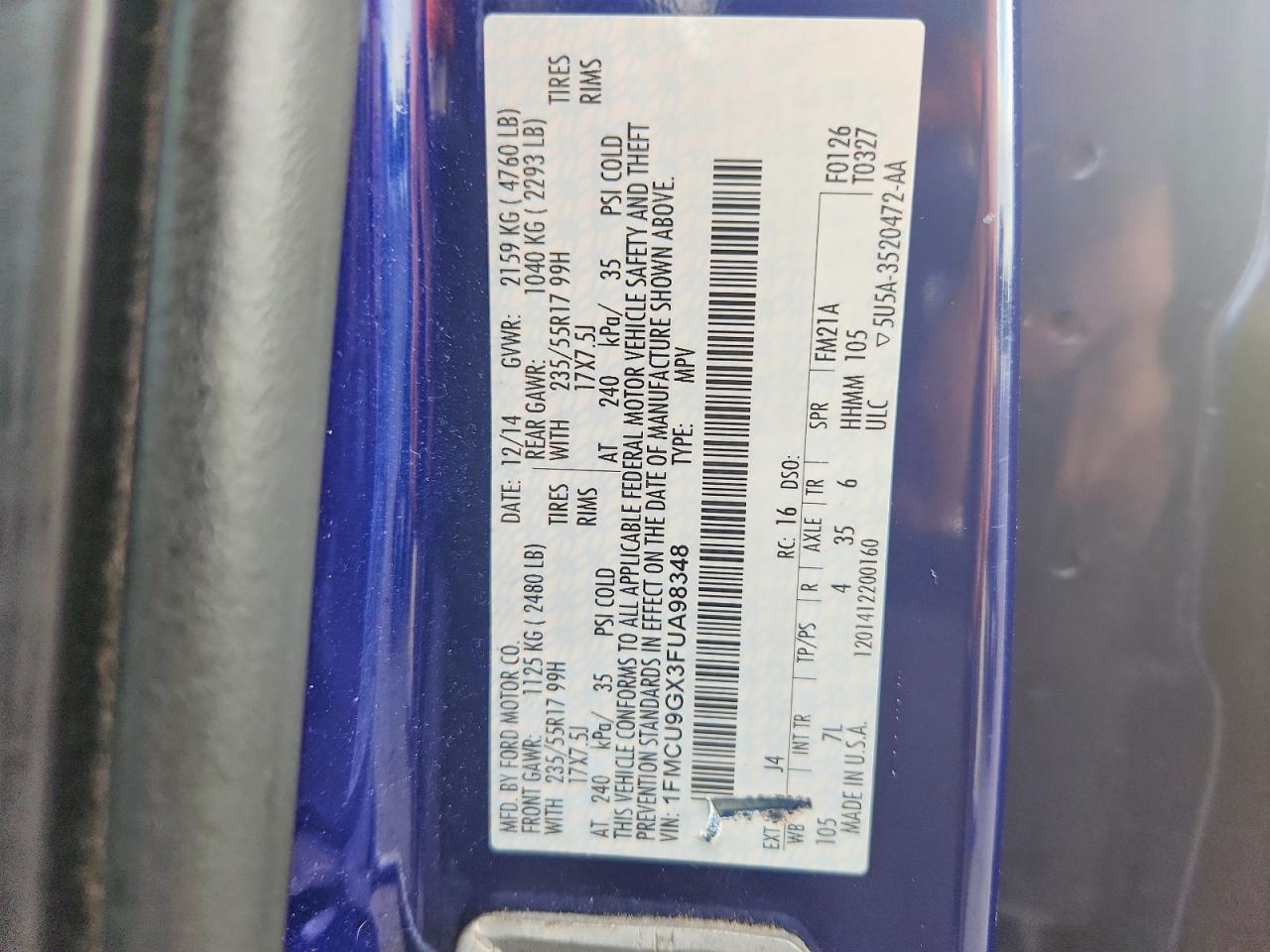 2015 Ford Escape Se Blue vin: 1FMCU9GX3FUA98348