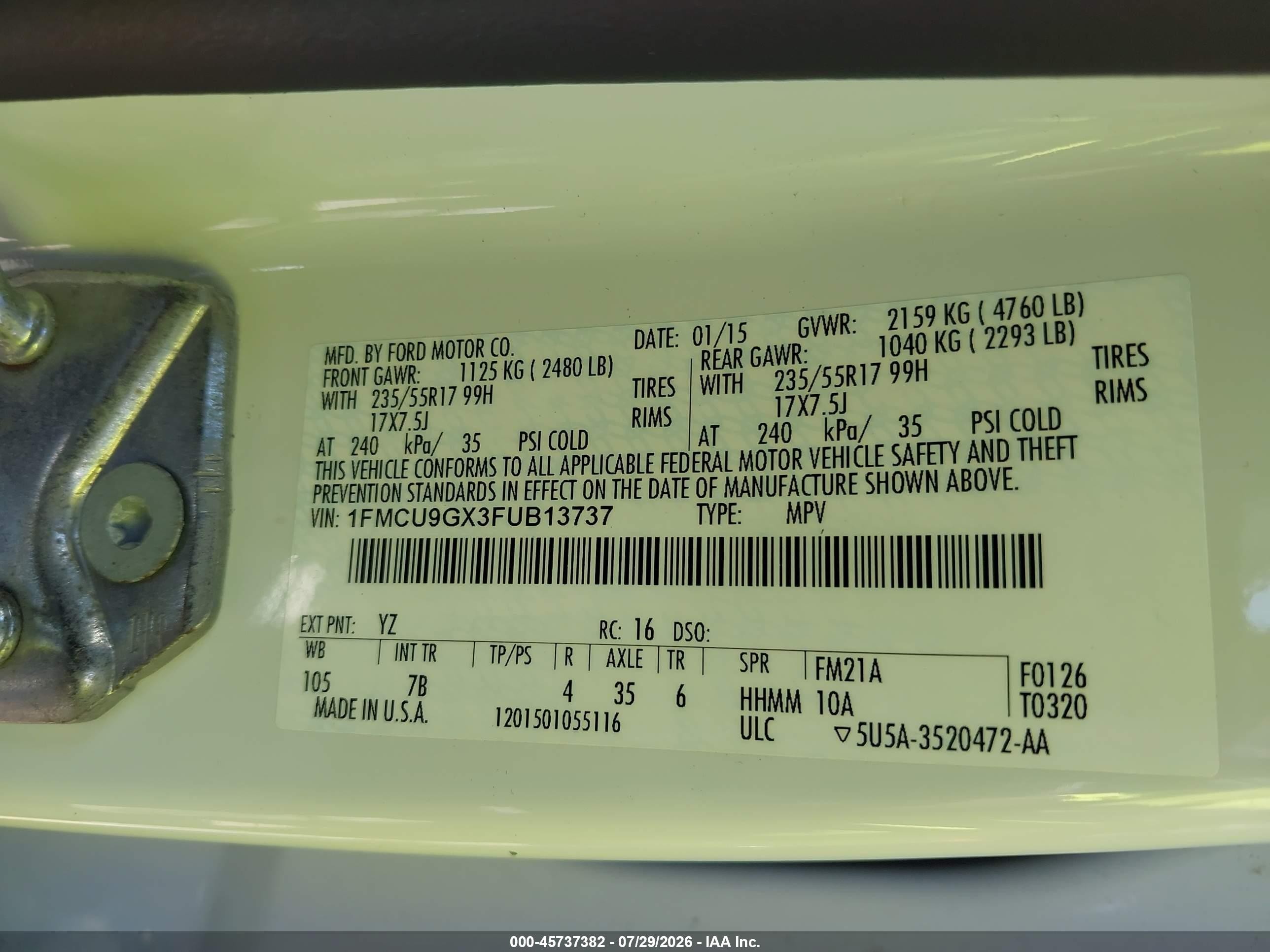 2015 Ford Escape Se Белый vin: 1FMCU9GX3FUB13737