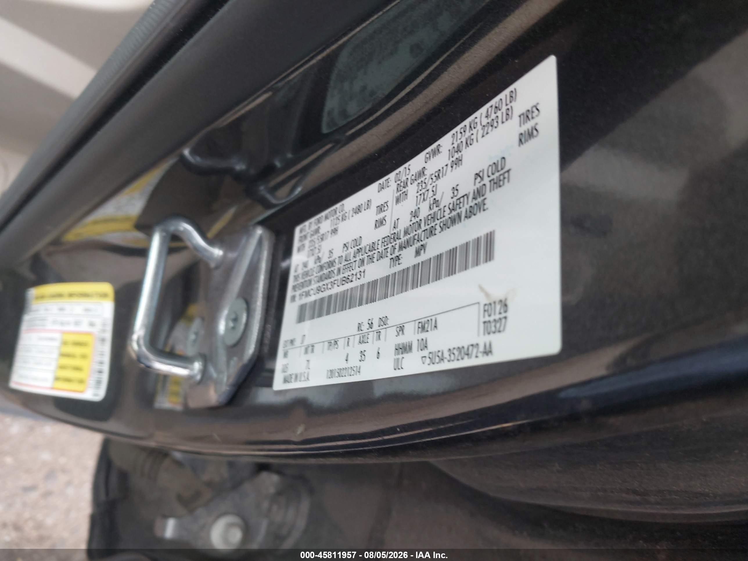2015 Ford Escape Se Gray vin: 1FMCU9GX3FUB62131