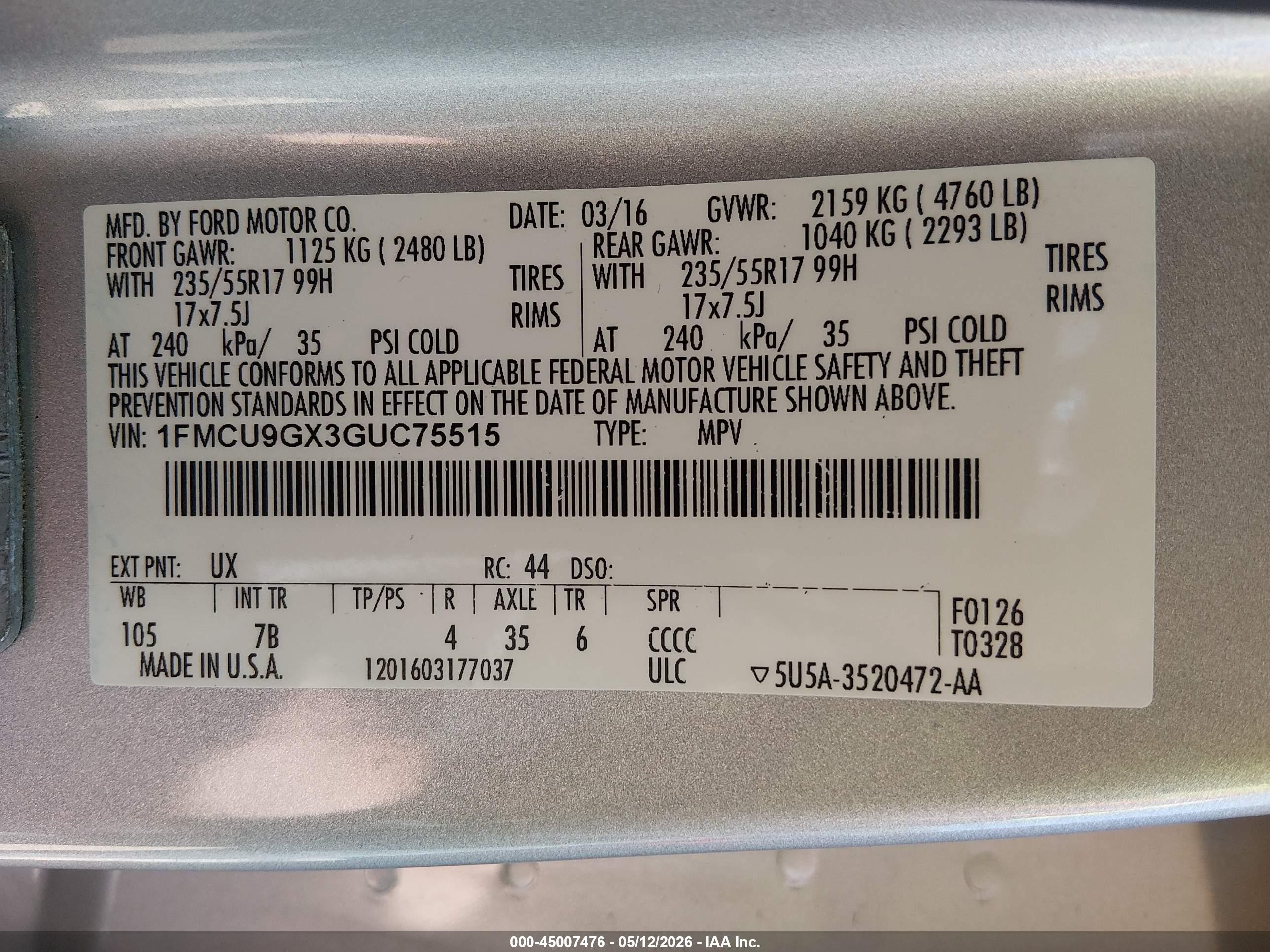2016 Ford Escape Se Silver vin: 1FMCU9GX3GUC75515