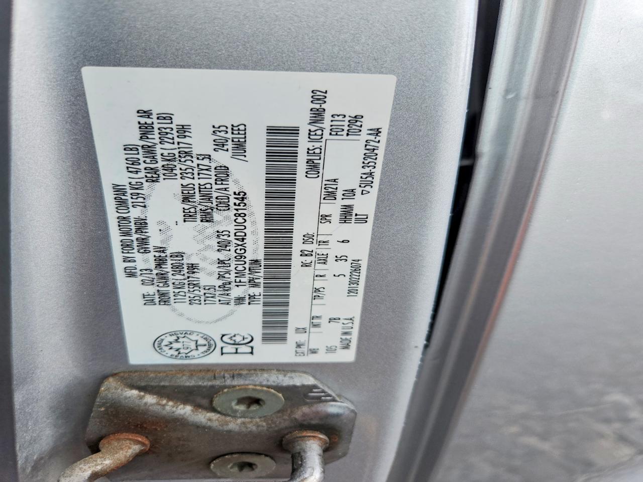 2013 Ford Escape Se Silver vin: 1FMCU9GX4DUC81545
