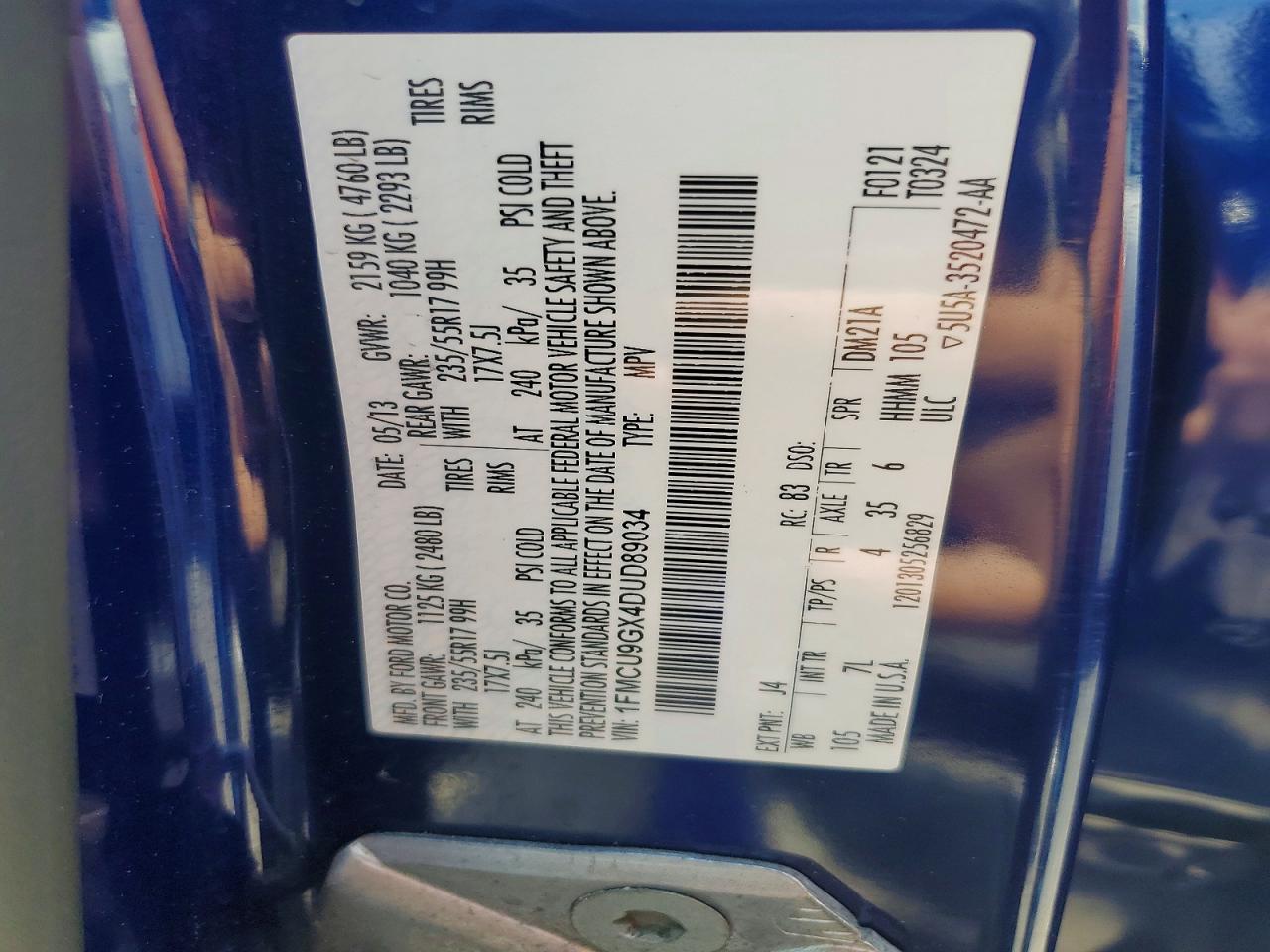 2013 Ford Escape Se Blue vin: 1FMCU9GX4DUD89034