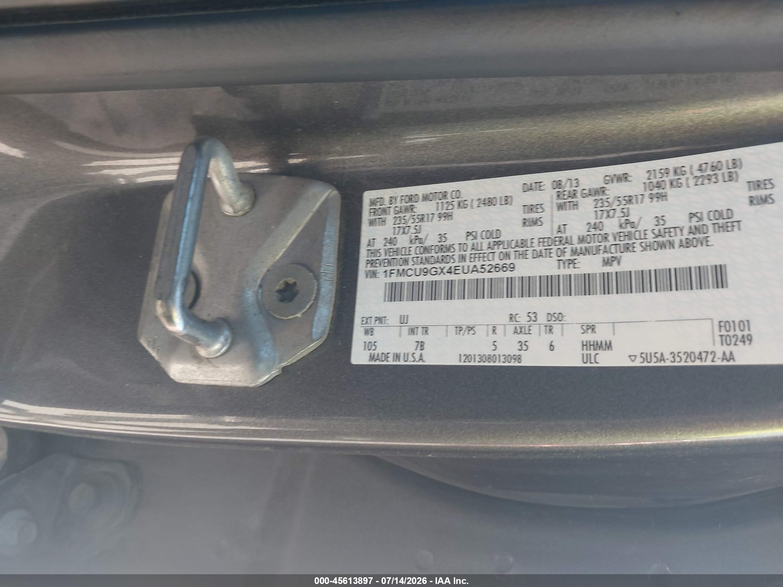 2014 Ford Escape Se Gray vin: 1FMCU9GX4EUA52669